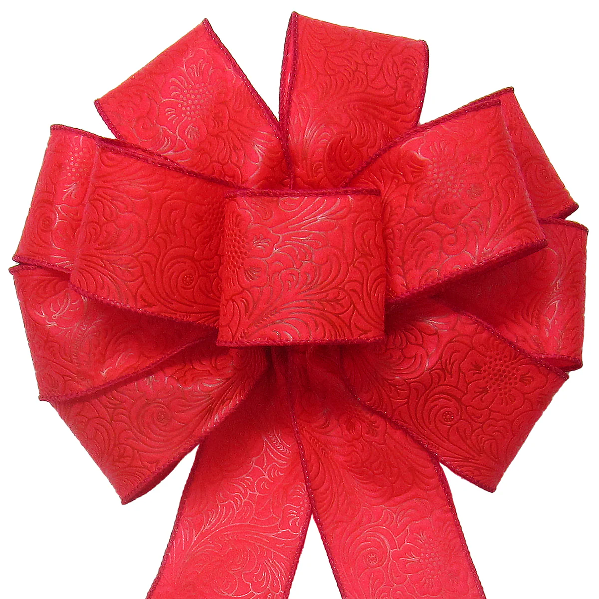 Red Floral Embossed Wreath Bow