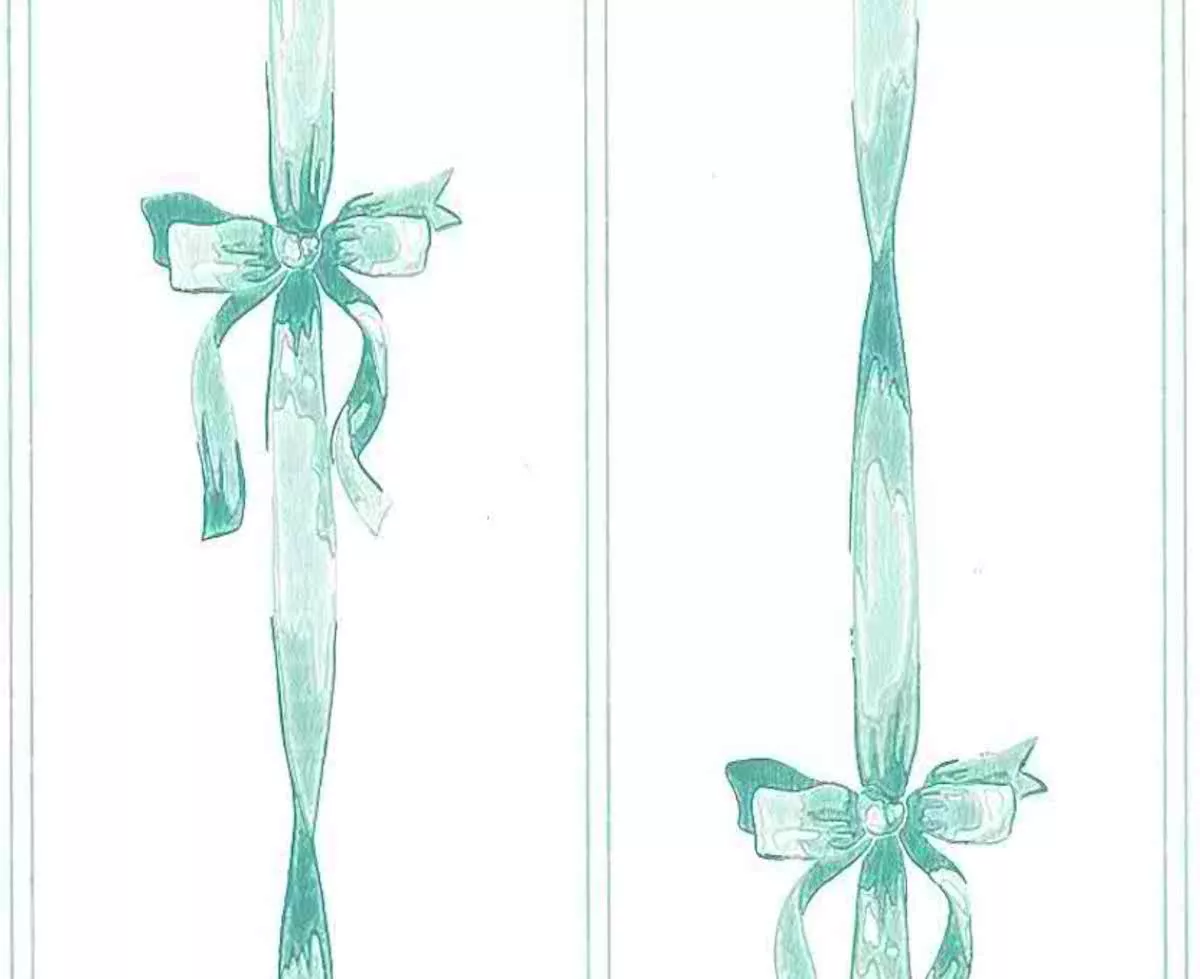 Vintage Wallpaper Teal Ribbons Bows Off