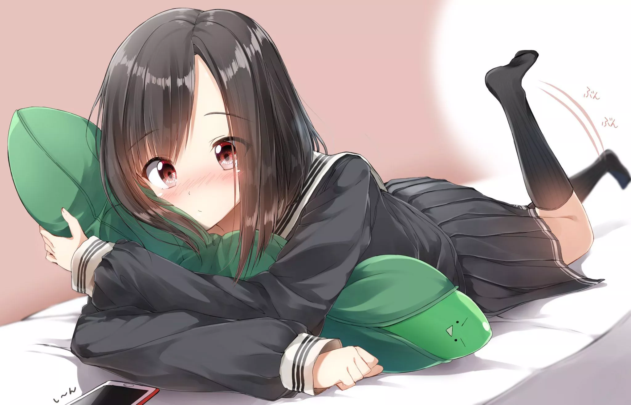 Blushing Schoolgirl with Pillow HD Wallpaper by ぺんたごん