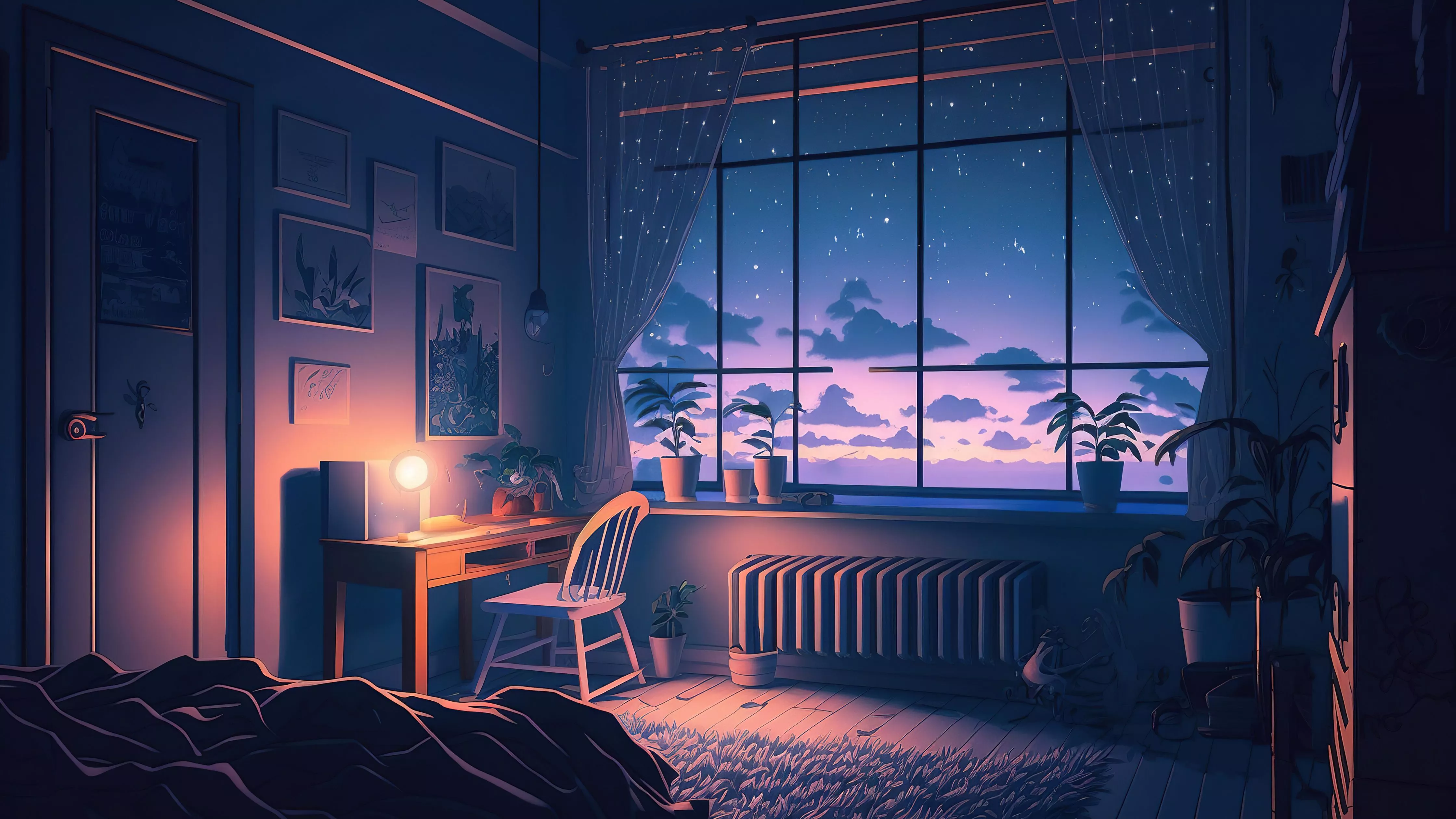 Lofi Wallpaper 4K, Bedroom, Night