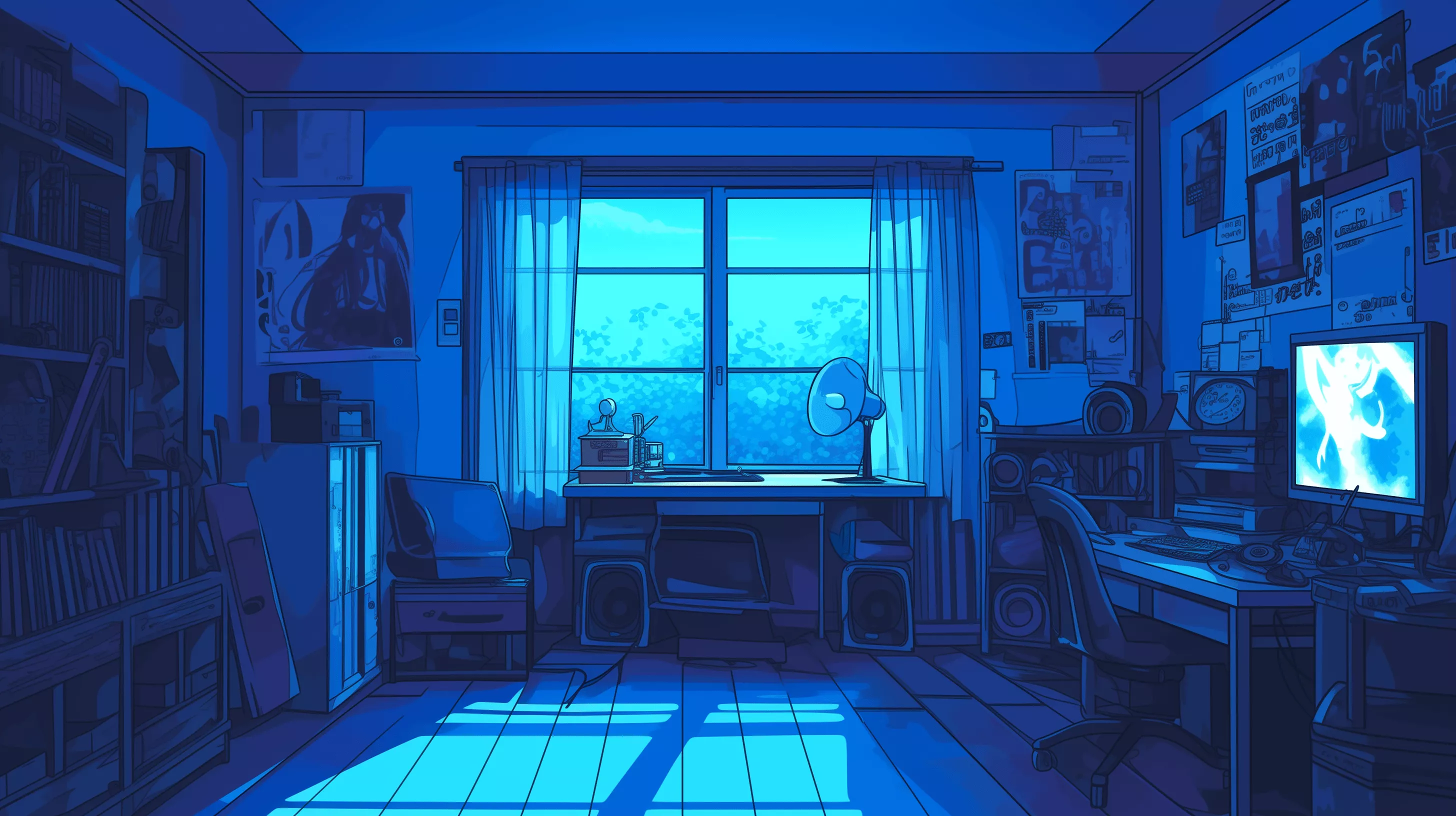 Anime Themed Room in Cool Blue