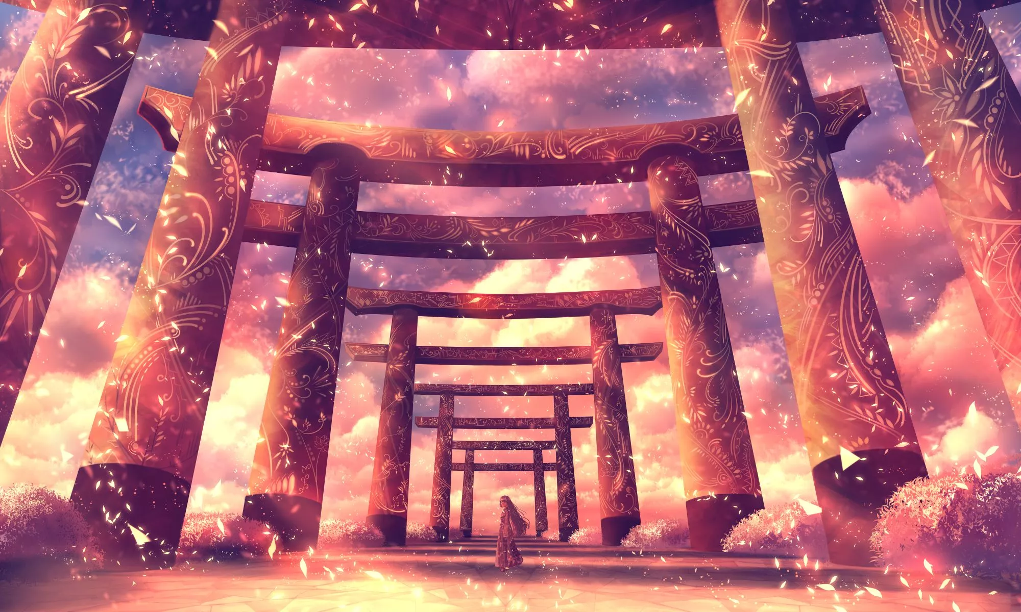 Torii Kimono Anime Shrine HD Wallpaper