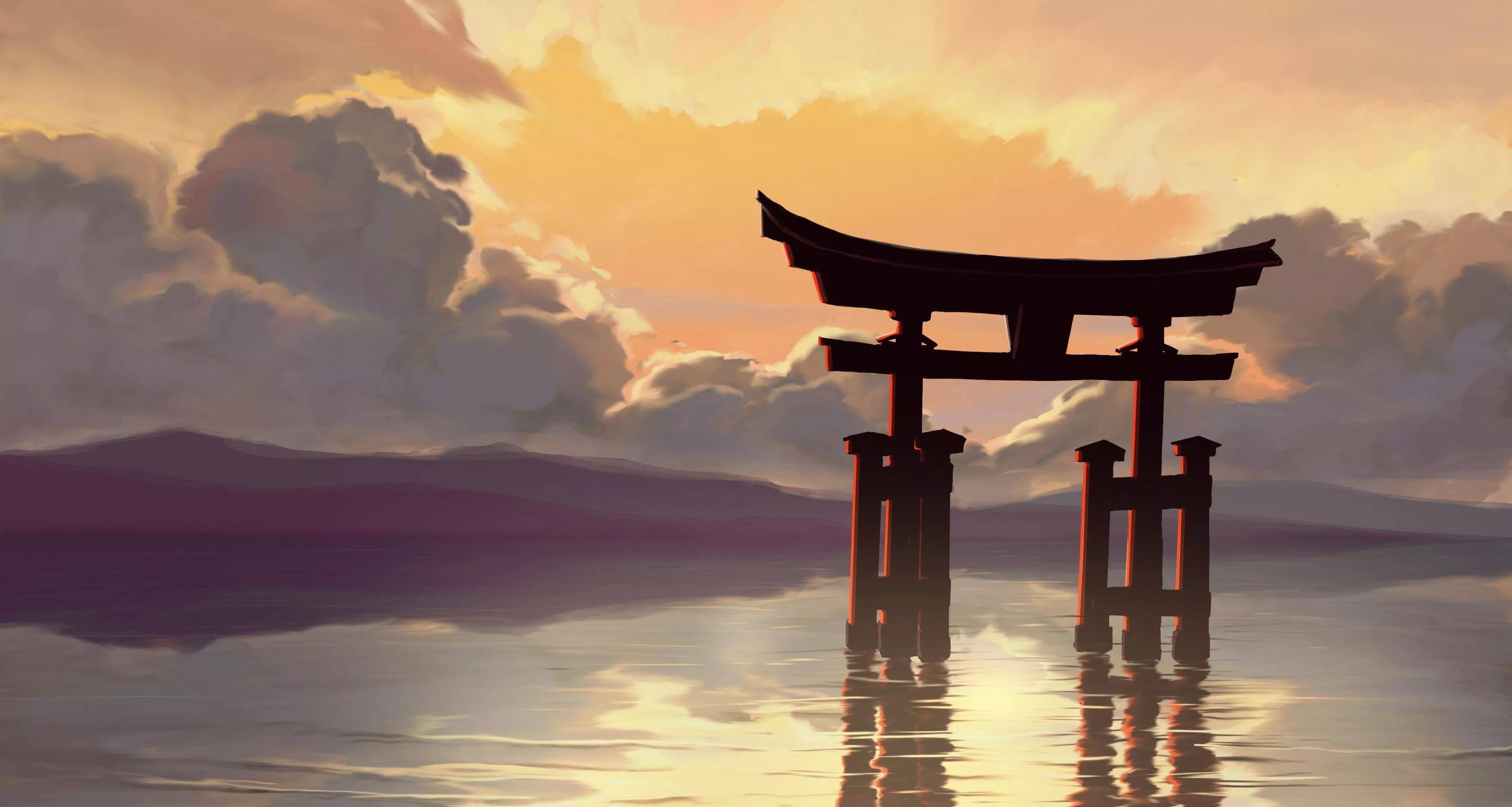 Download Torii Lake Landscape Anime