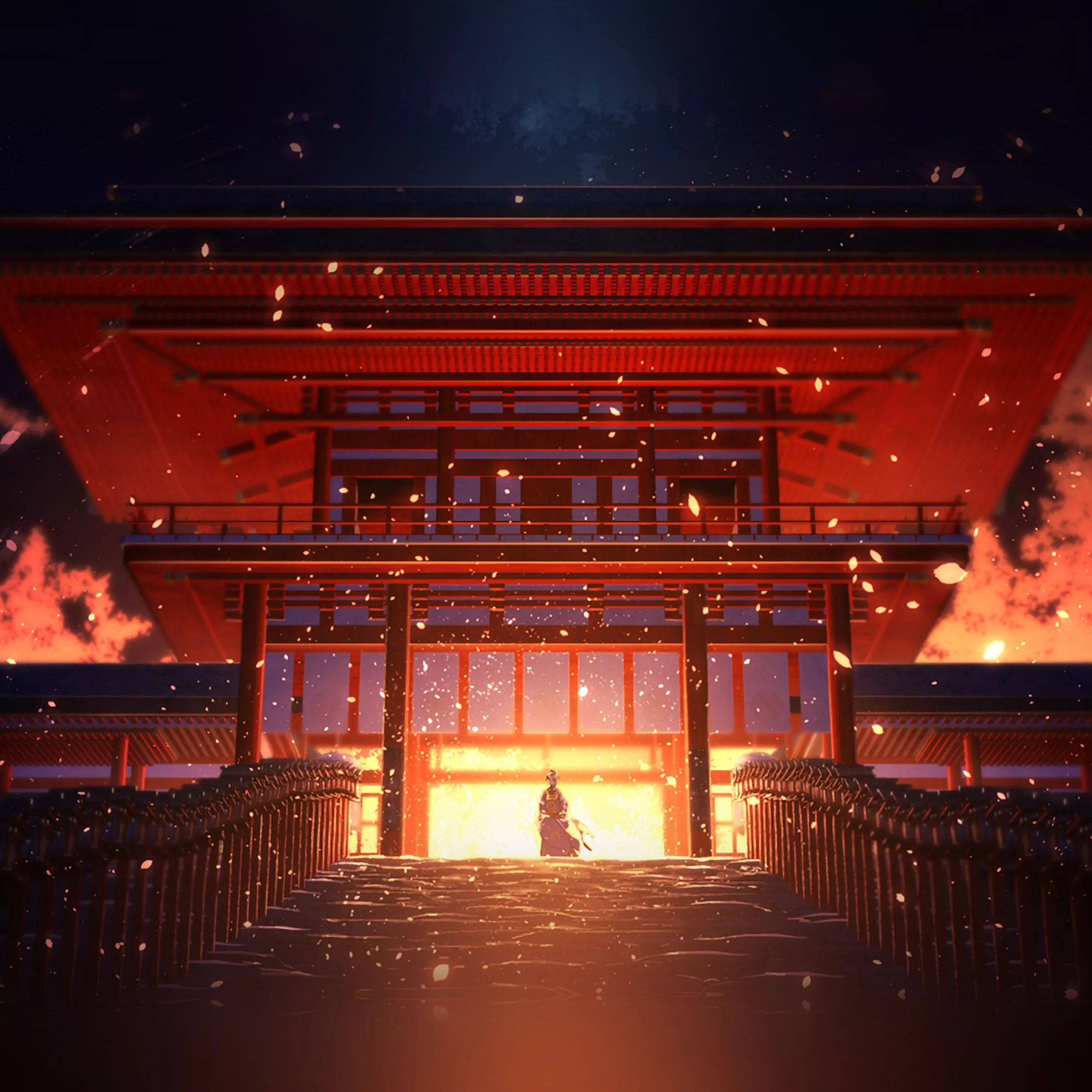 Anime Painting Temple Red Art