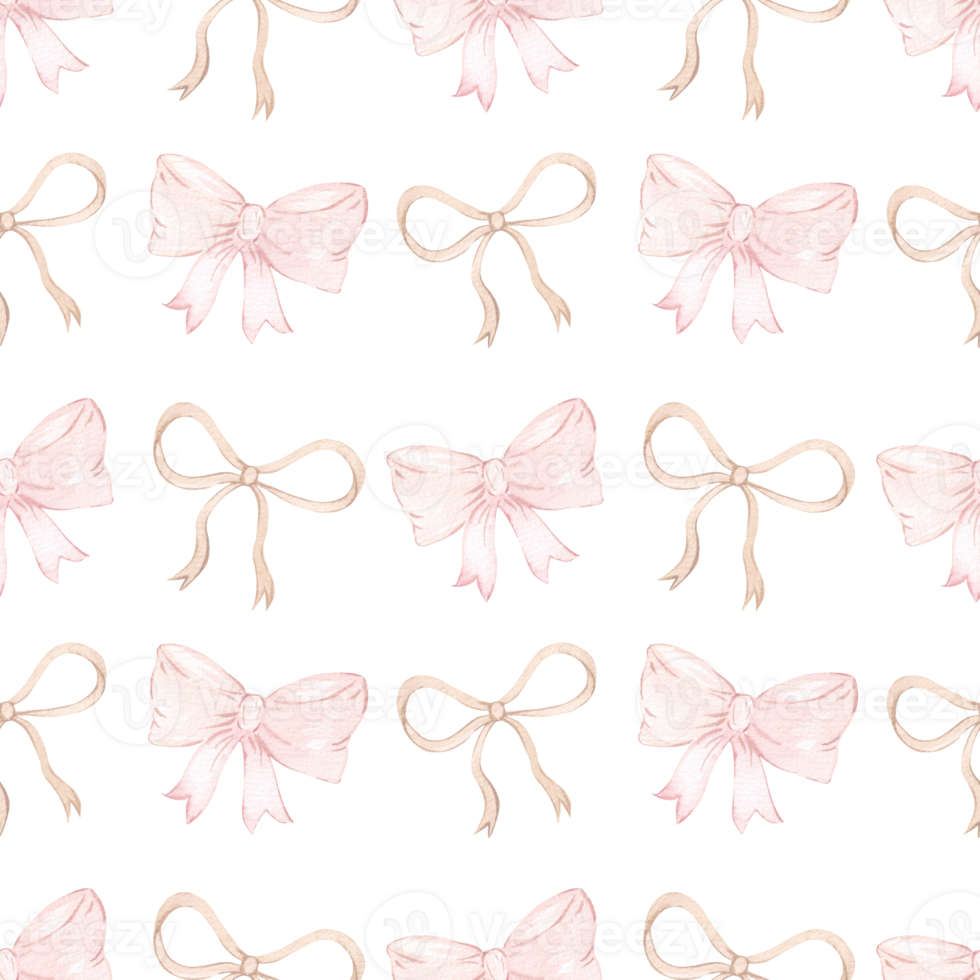 Watercolor pattern with bows. Cute print with pink and beige bows. Hand drawn illustration for design and decoration of background, wallpaper, wrapping paper, textiles. Girly strong style. PNG