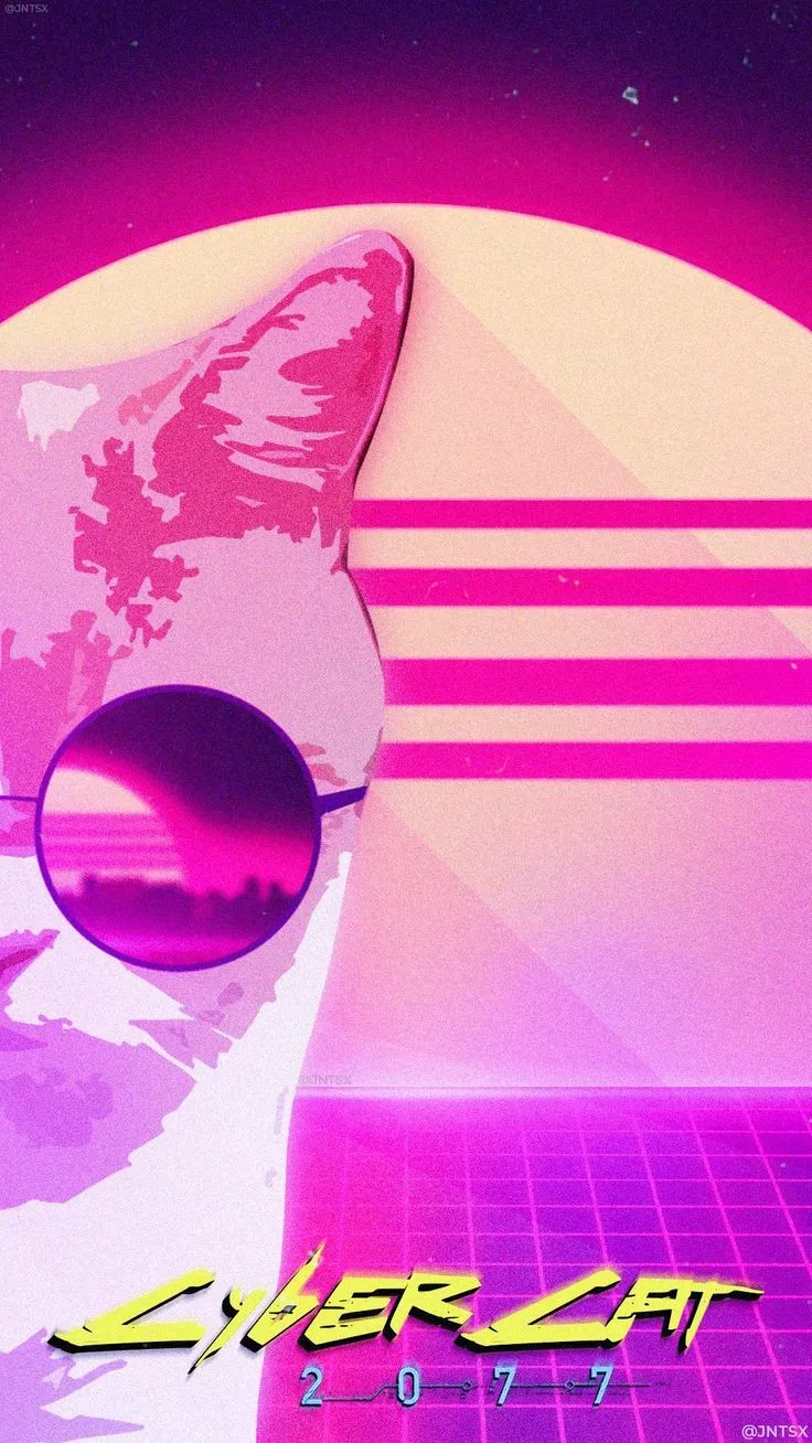art cat cyber punk wallpaper retro wave