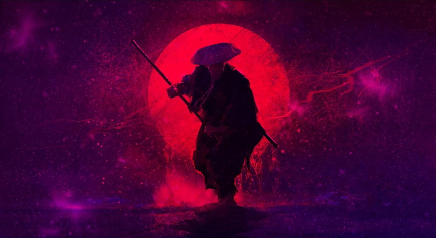 samurai, sunset, space HD Wallpaper