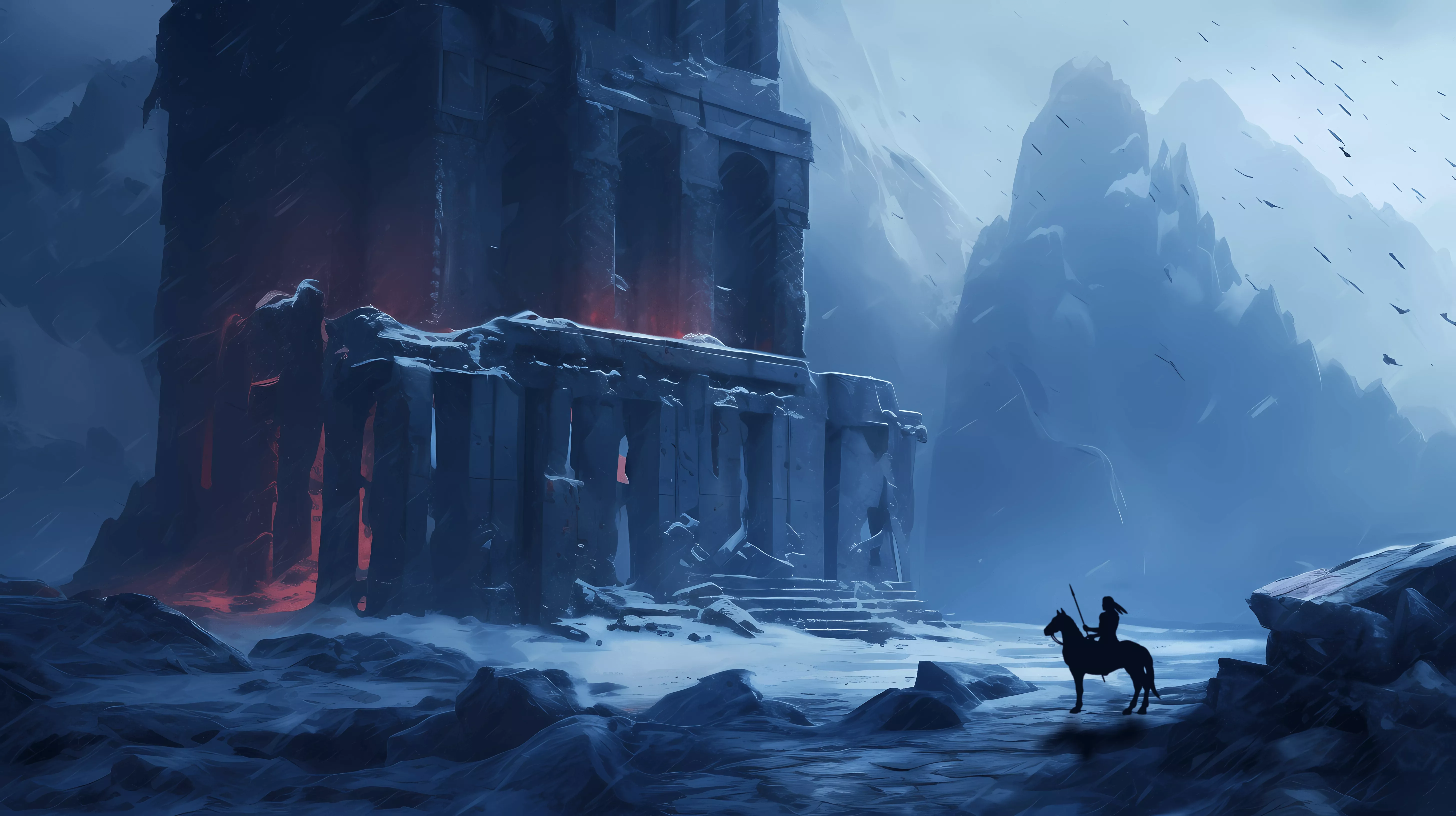 4K Wallpaper. Nordic Ruins in a Snowy