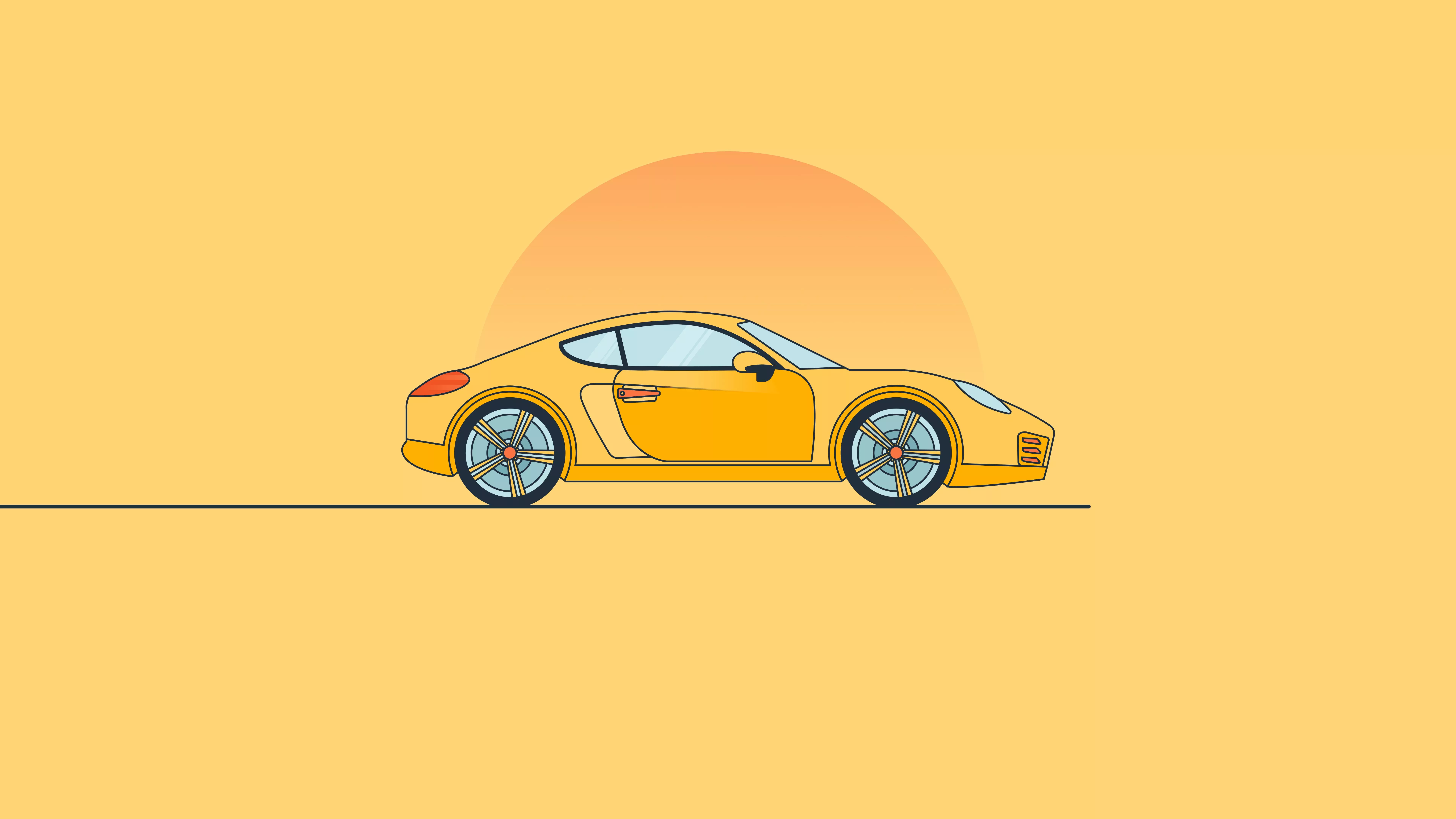 Yellow Porsche Car Minimal Wallpaper, HD