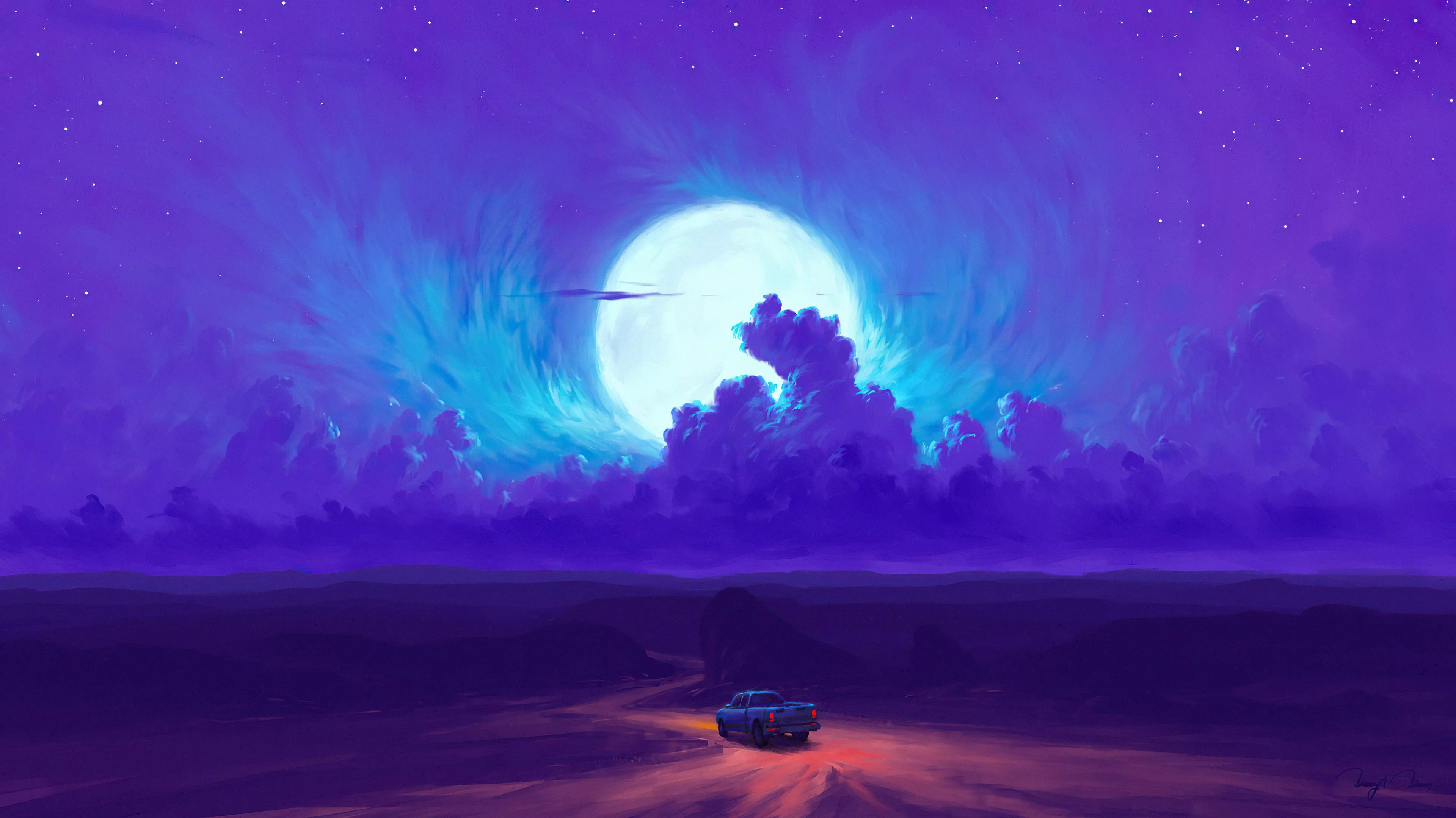 Download Car Cloud Minimalist Moon