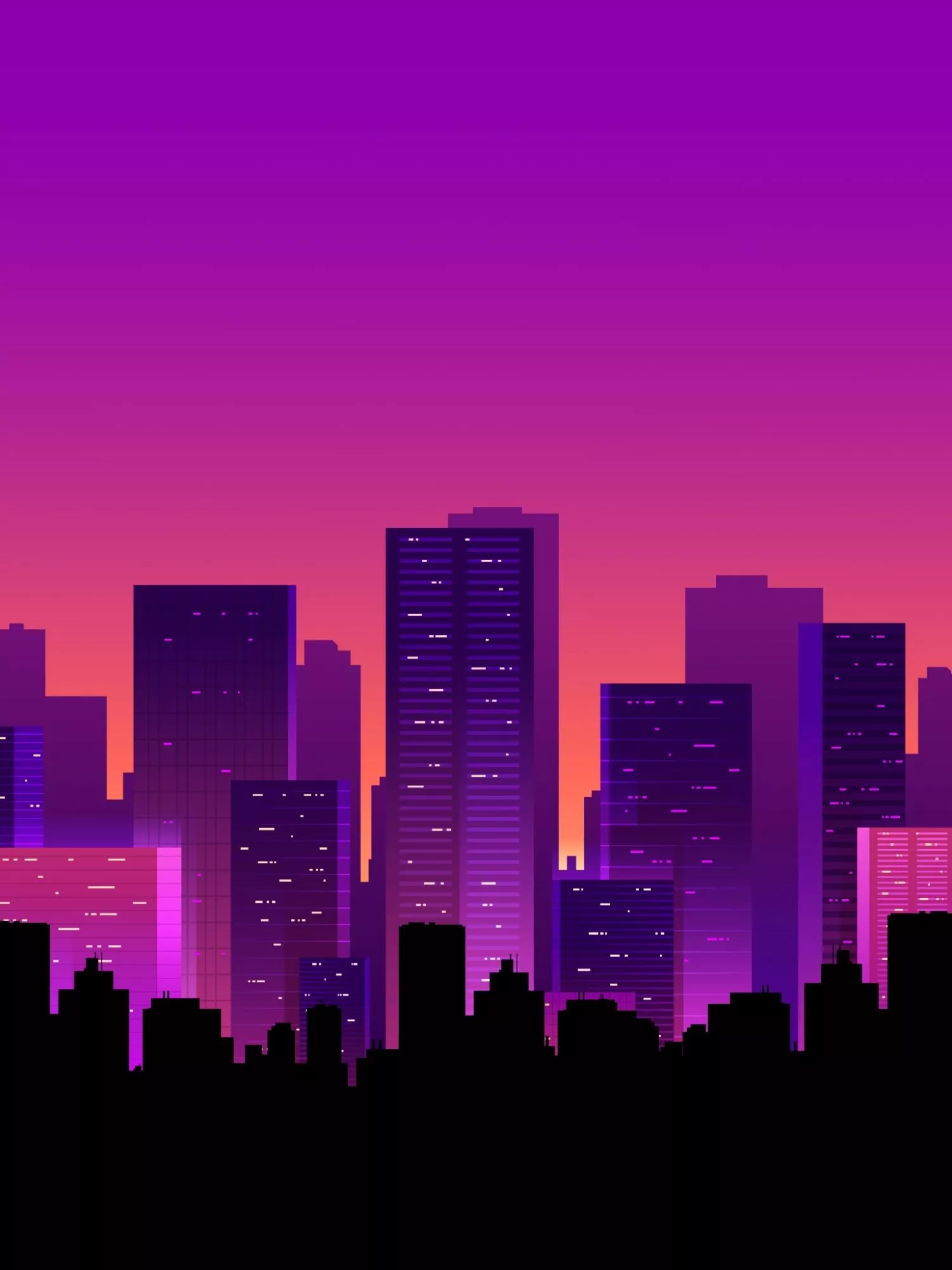 Purple City Skyline Digital Wallpaper