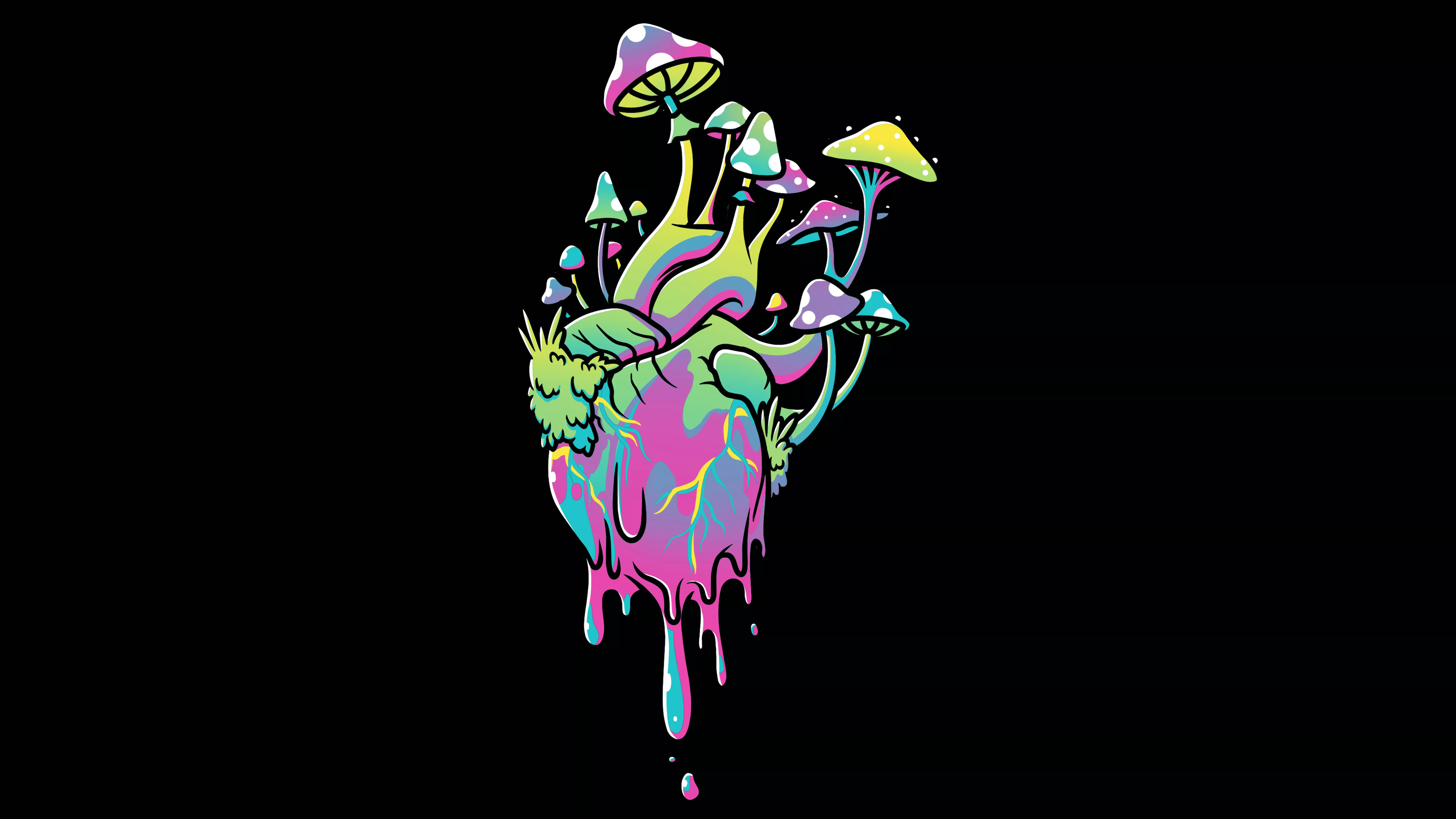 Heart Wallpaper 4K, Psychedelic Art, Black background