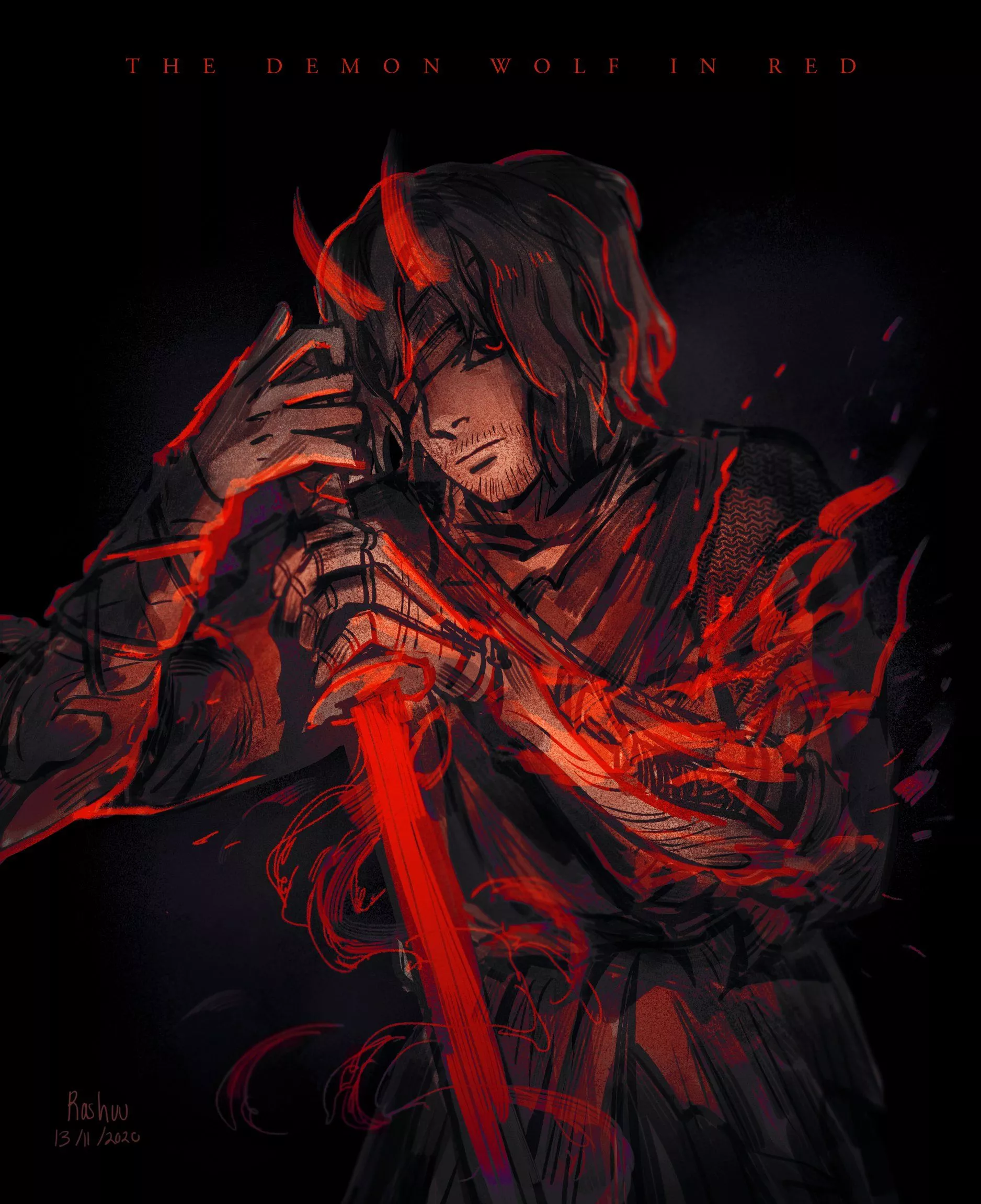 Sad and tired fox wolf