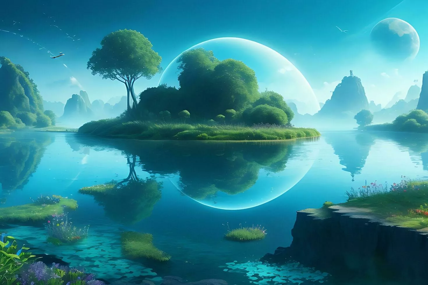 Waterland nature scene futuristic