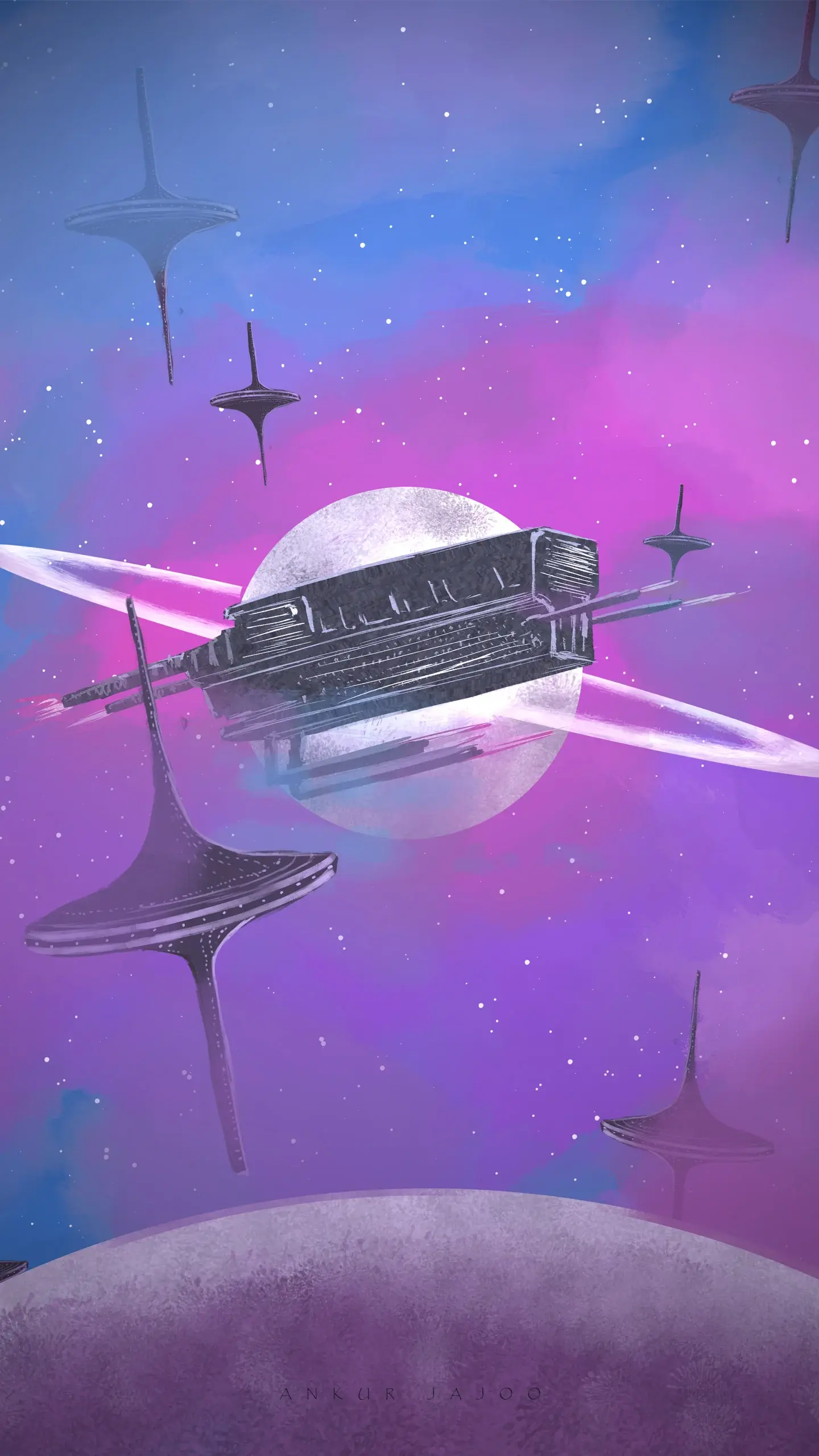 Purple Scifi Sci Fi Science Fiction Space Station Blue Futuristic Anime Style Artwork Digital Best Desktop Wallpaper Background For Apple IPhone 11 12 13 14 15 16 17 Pro Max 2025 2026