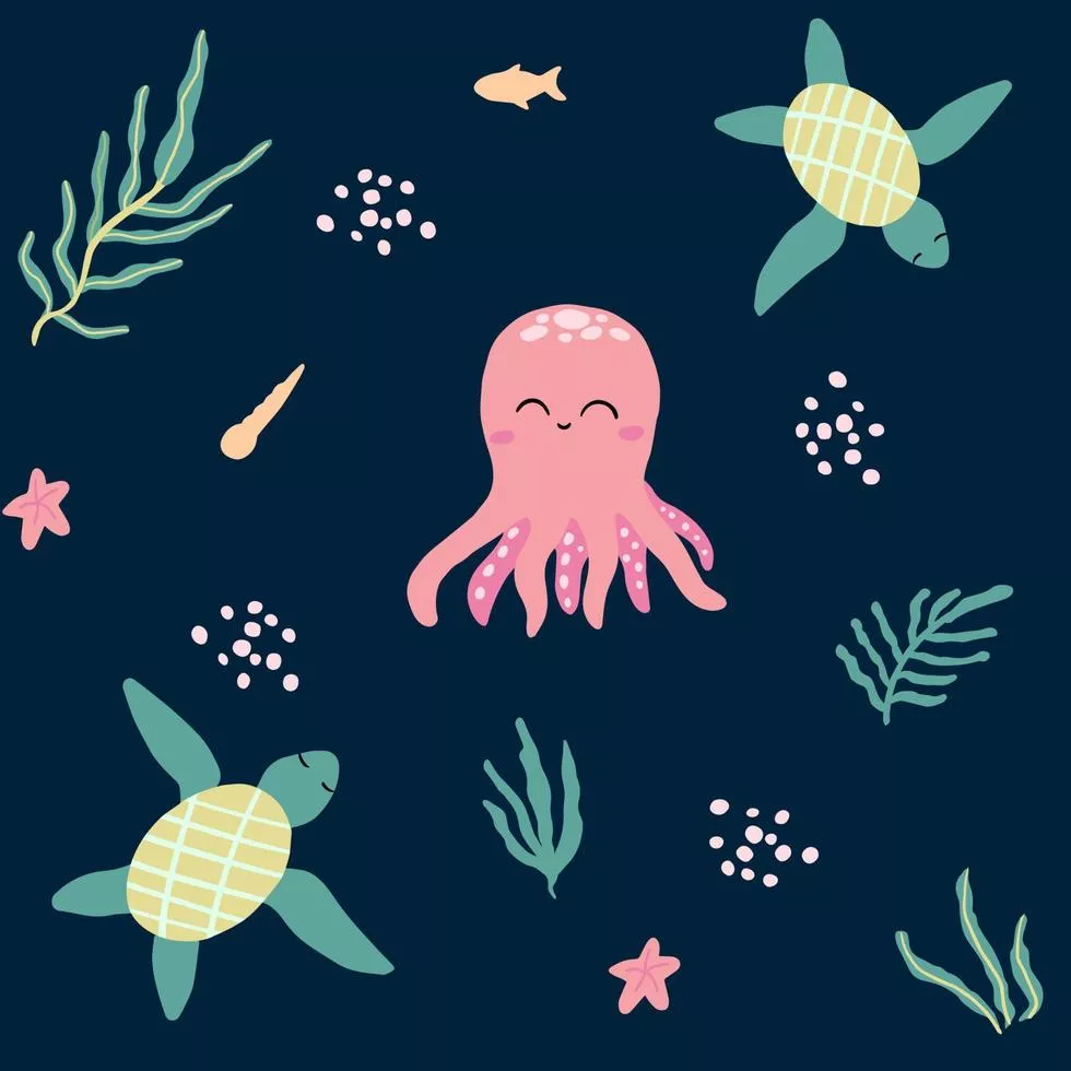 Cute sea background with an octopus
