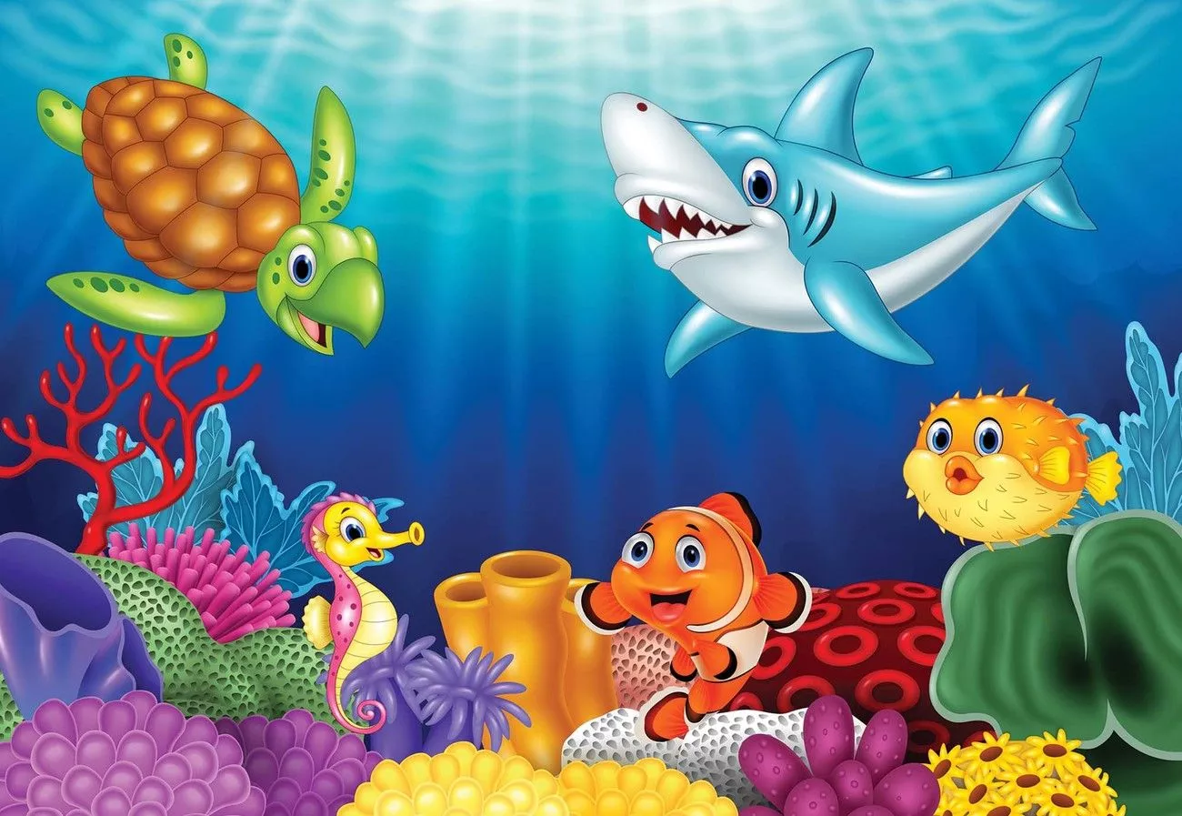 Cartoon Sea Creatures Wall Paper Mural