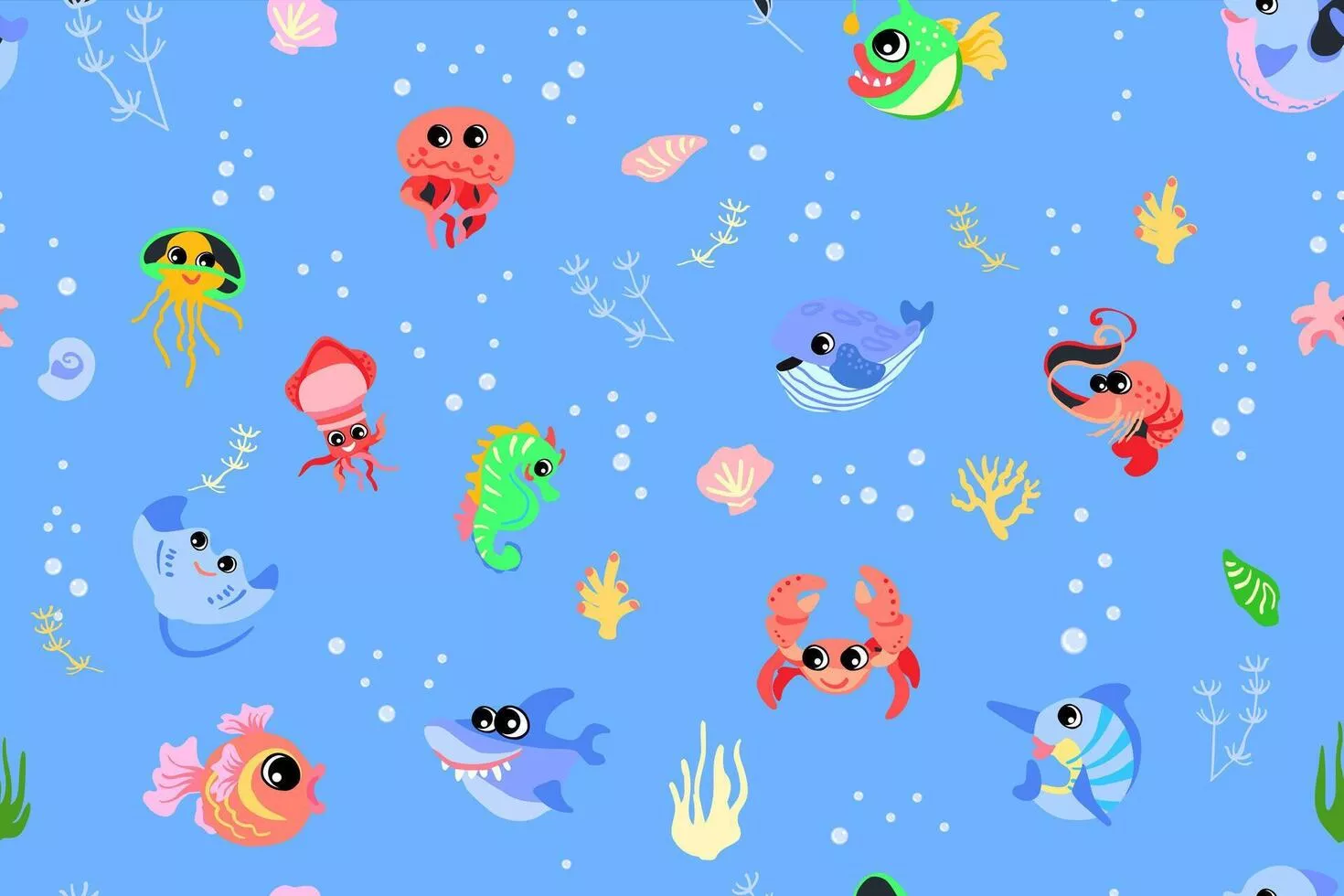 Seamless pattern with sea animals