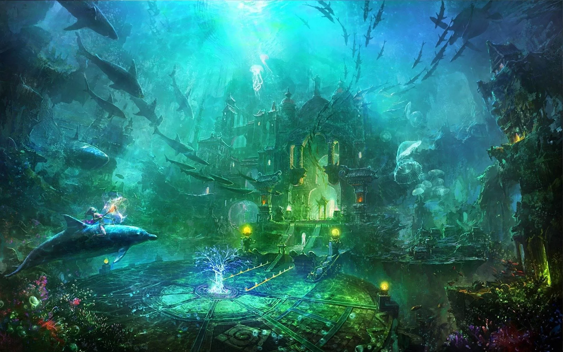 Aquatic City With Sea Creatures