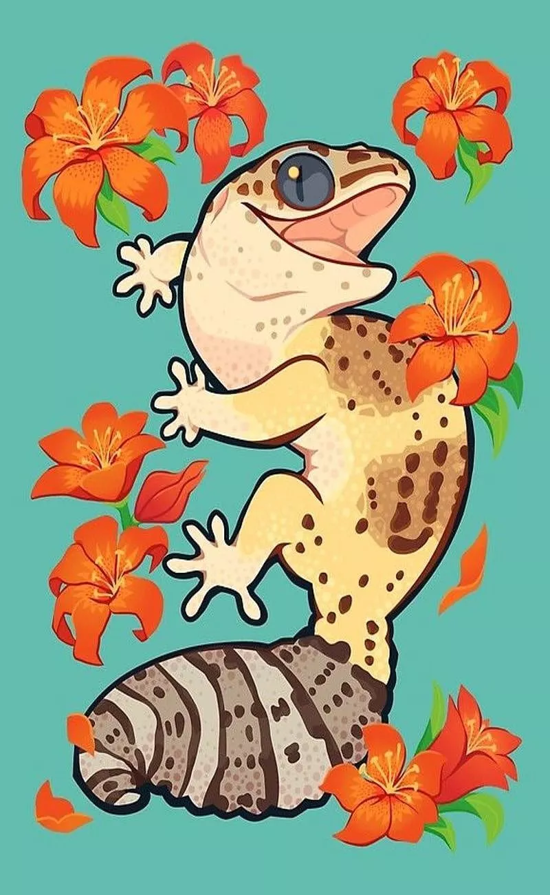 Cute Leopard Gecko, cartoon, drawing, leopard gecko, HD phone wallpaper