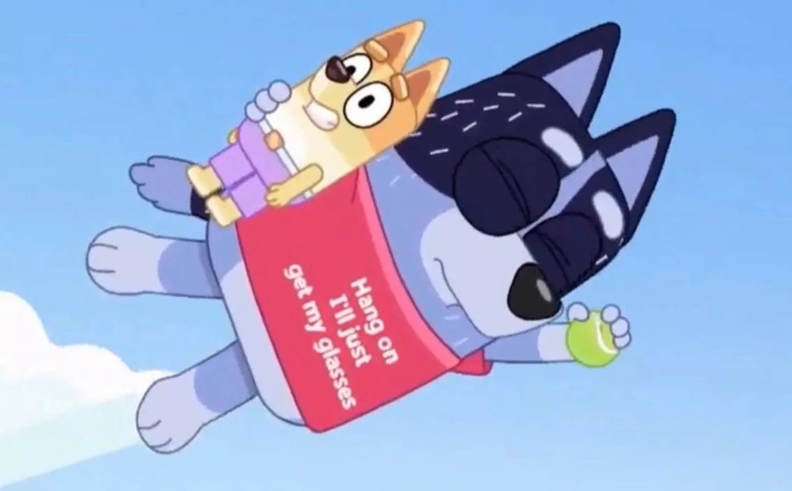 Nana Flying With Bartleby Bluey