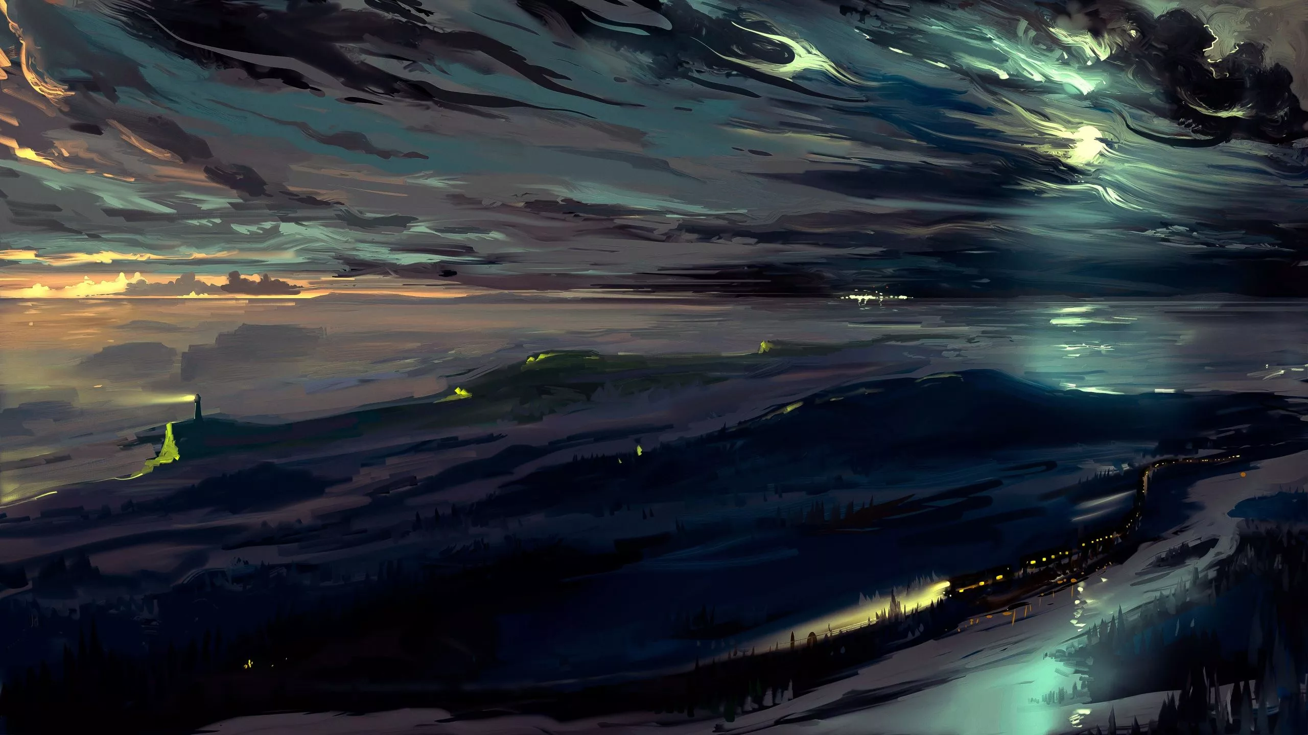 Town Landscape Scenery Digital Art 4k