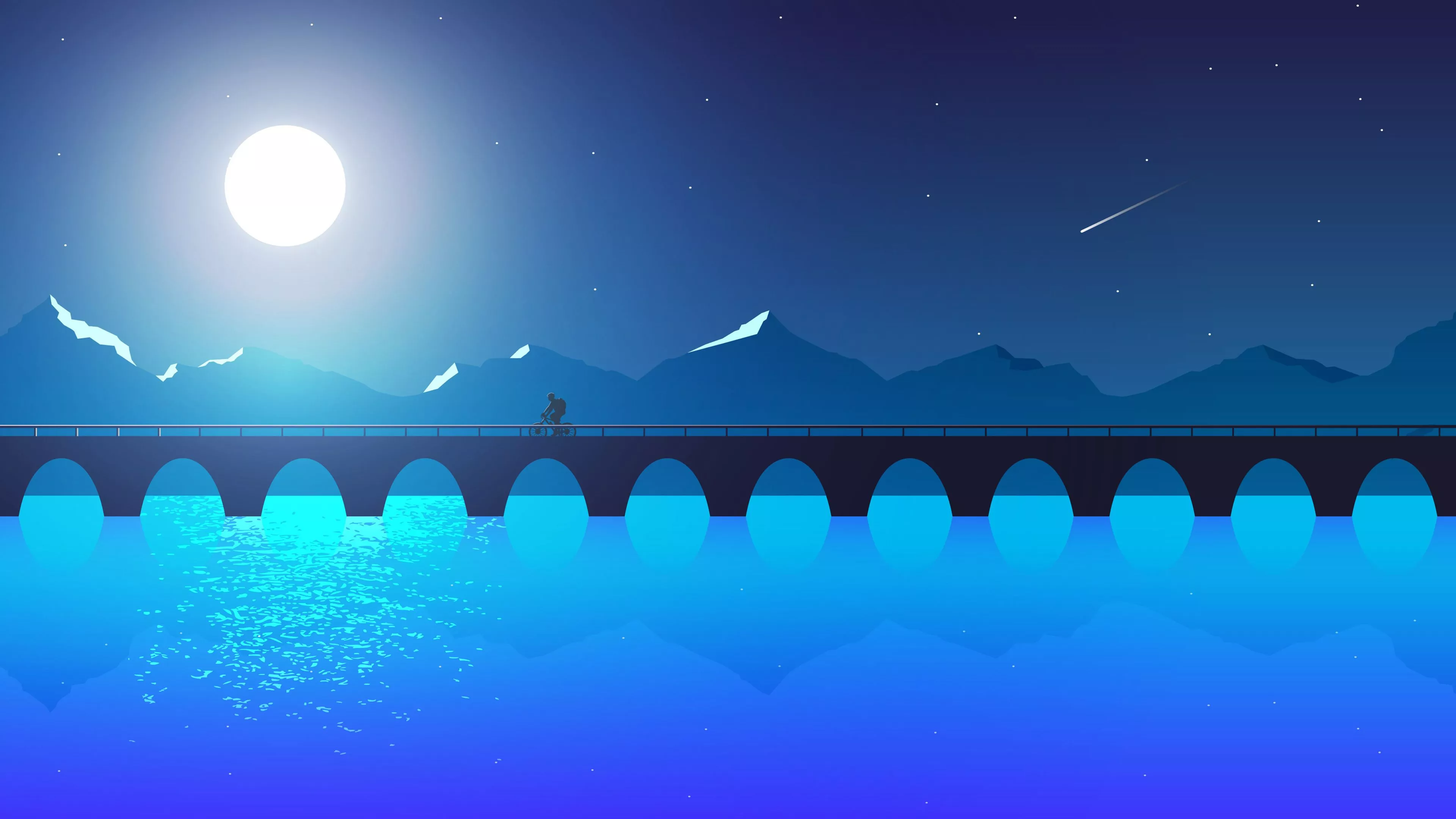 Winter Moon Night Landscape 4K