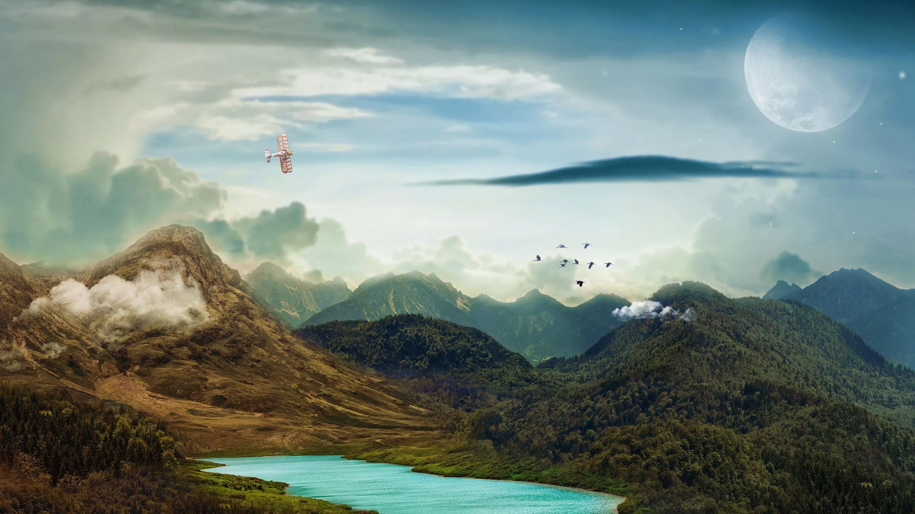 Mountains Landscape Moon 4K Wallpaper