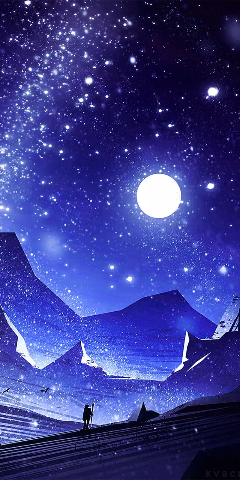 Night, blue, landscape, moon, HD phone