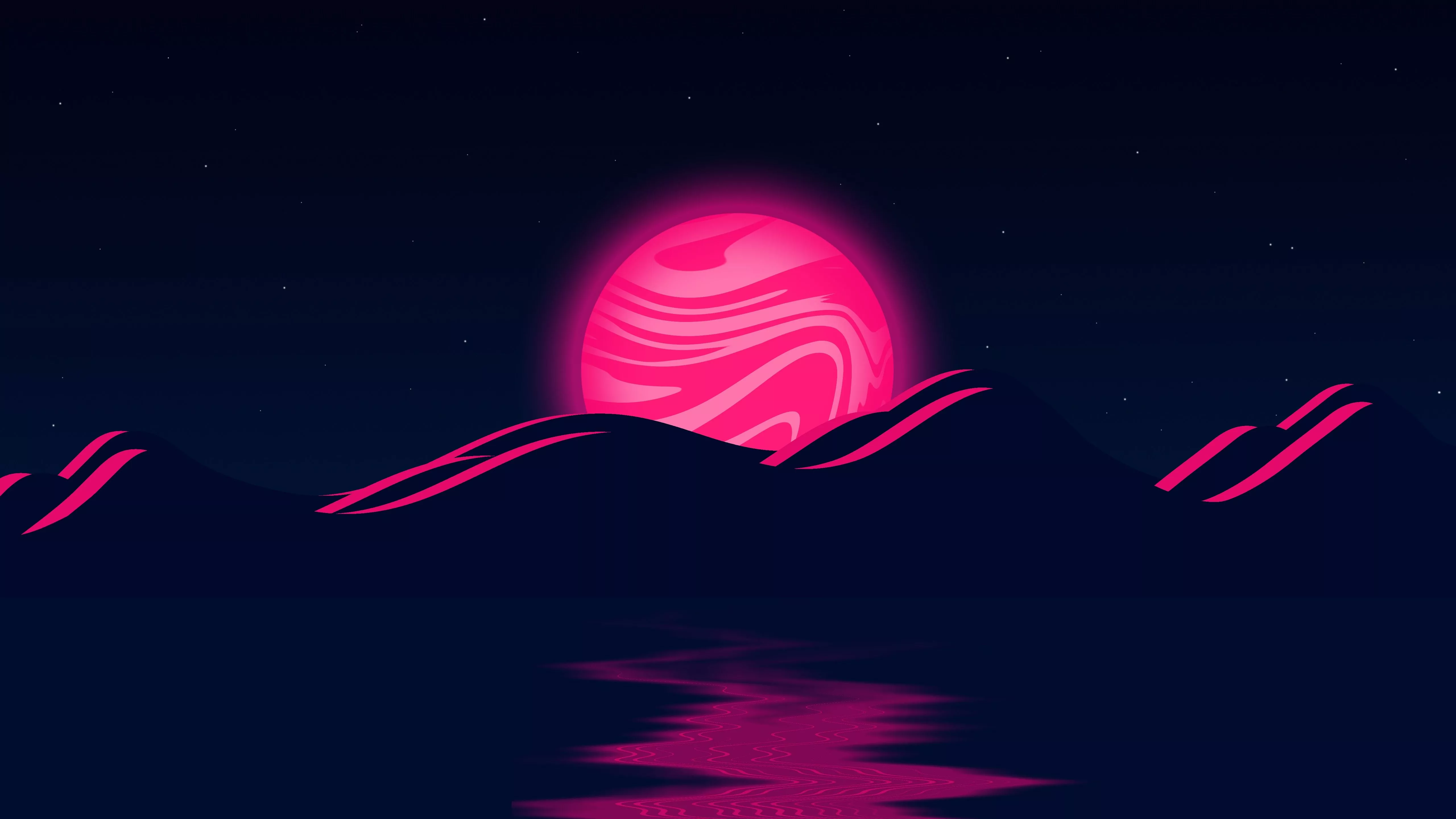 Artistic Landscape Moon Mountain Pink