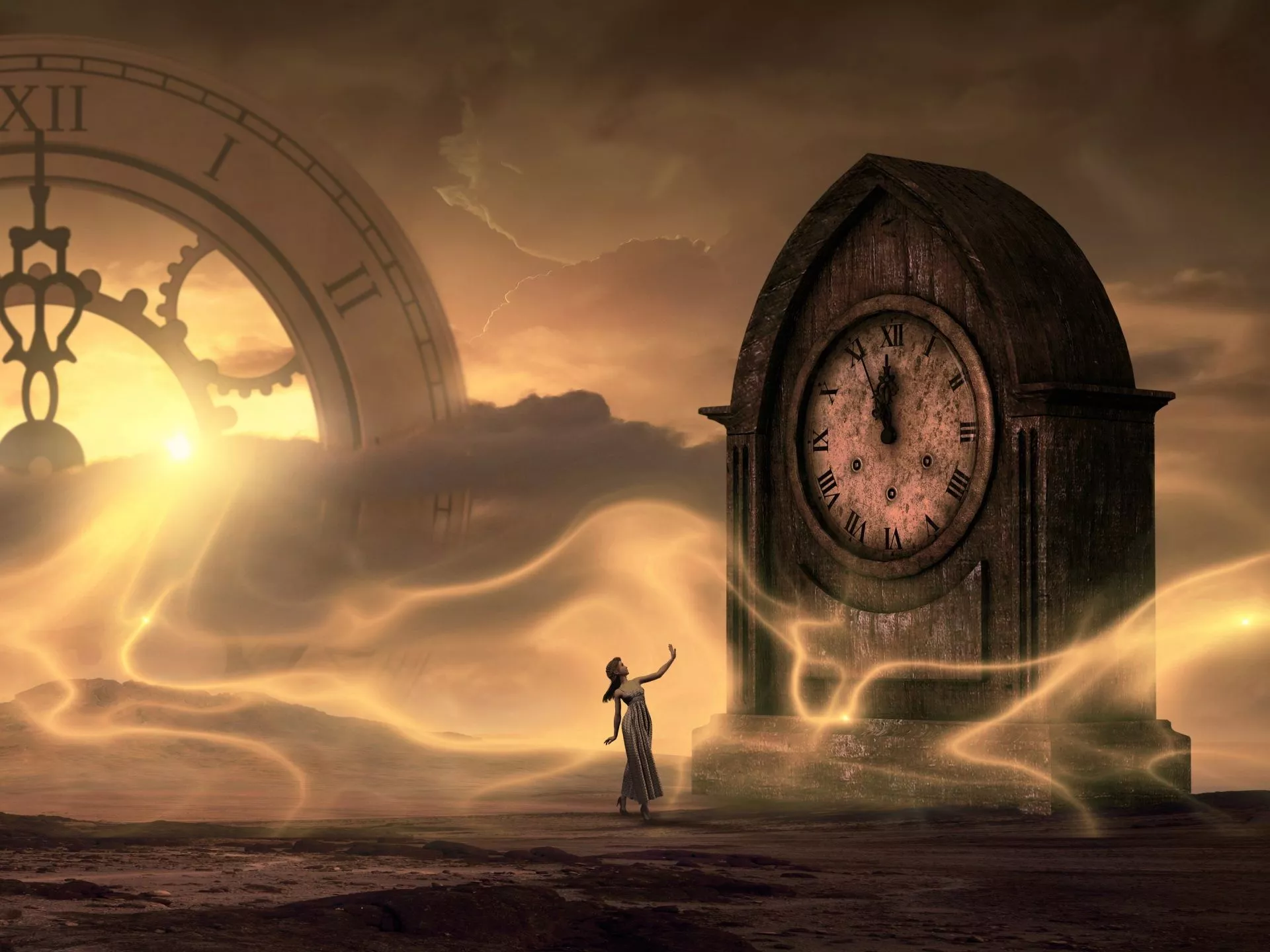 clock, fantasy, mysterious, girl, time
