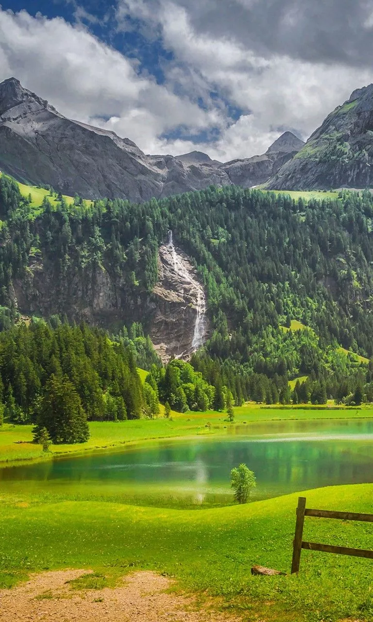 Alps Fence Forest Lake Switzerland Waterfall 4K HD Nature Wallpaper