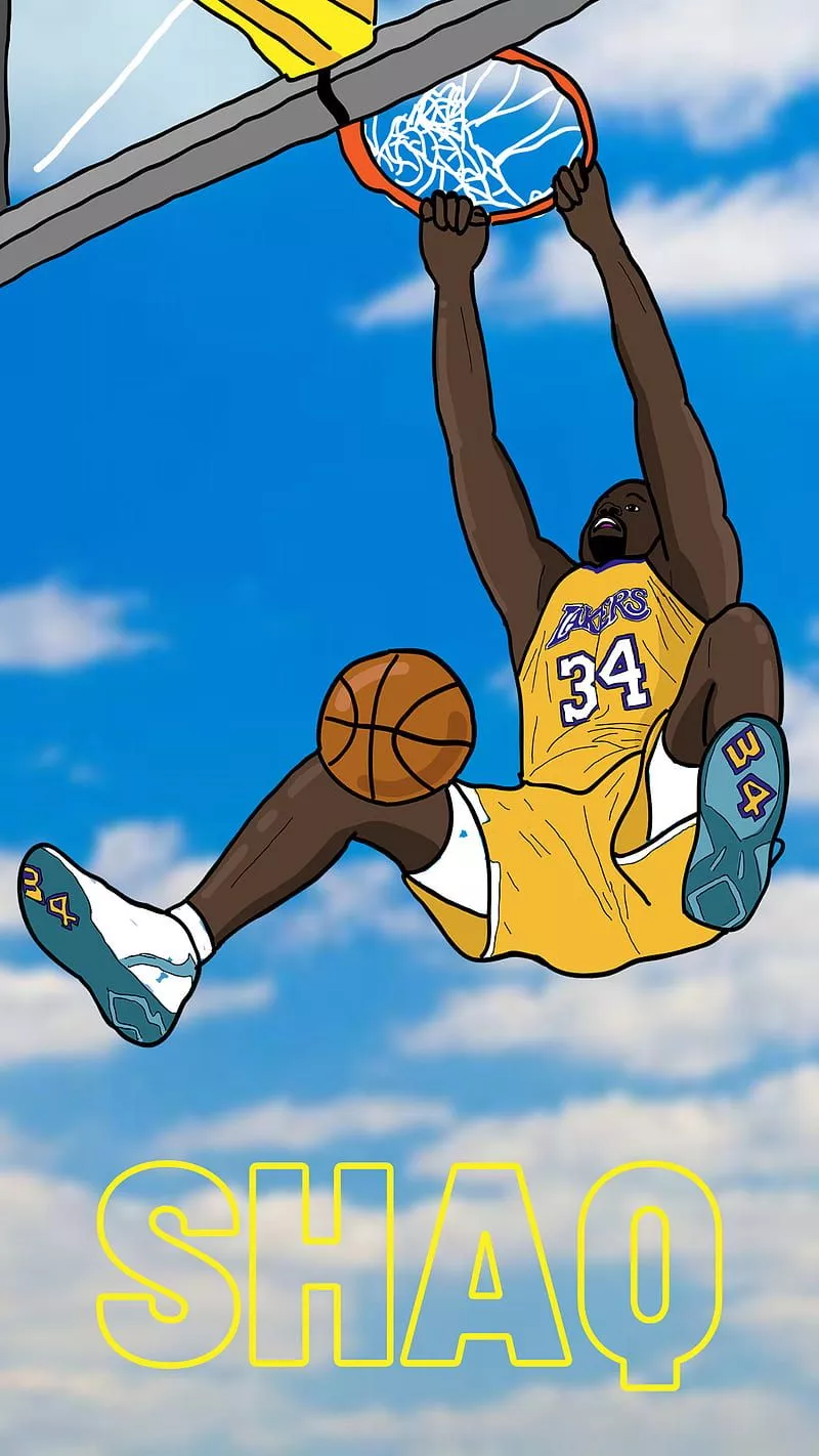 Shaq, basketball, cartoon, cloudy