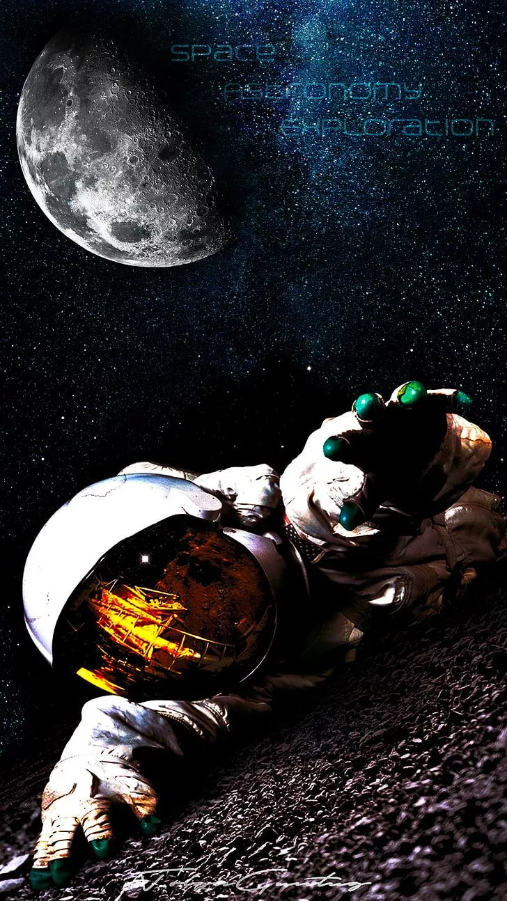 Moon, space art, astronaut, digital