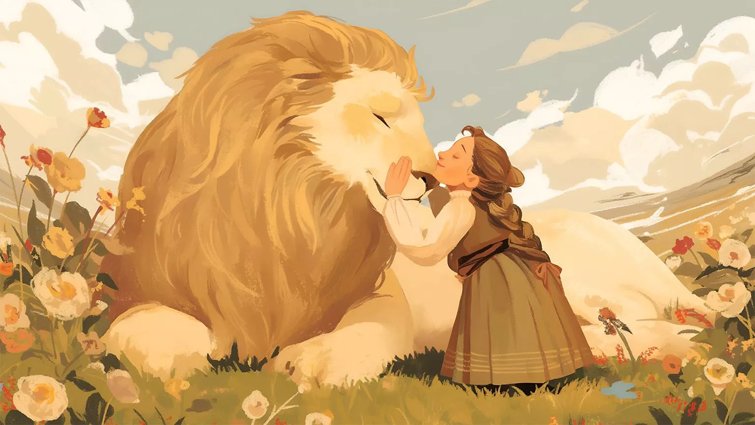 Narnia Girl and Lion Desktop Wallpaper