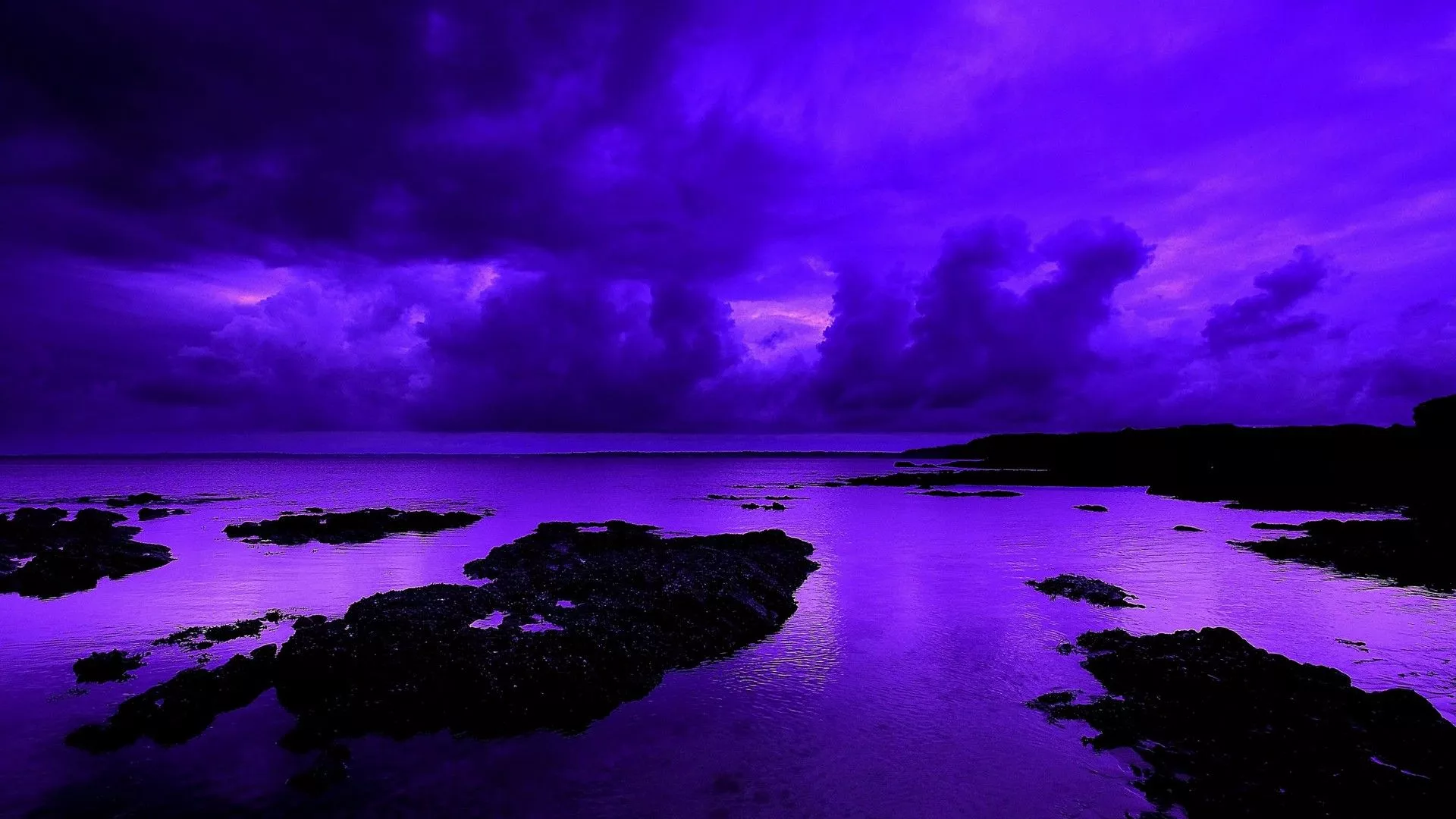 Purple Beach With Cloudy Sky During