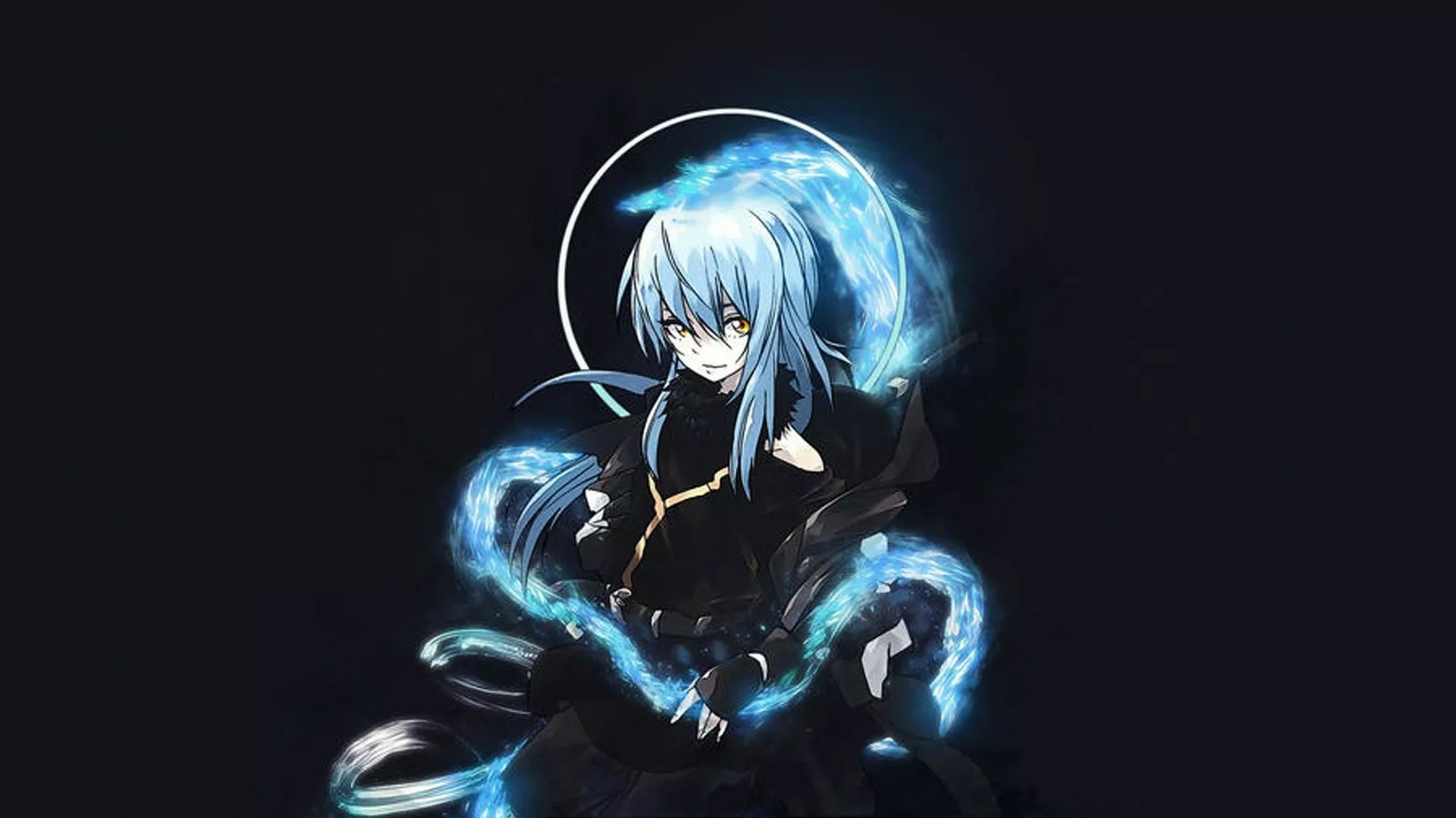 Yellow Eyes Blue Hair Black Dress
