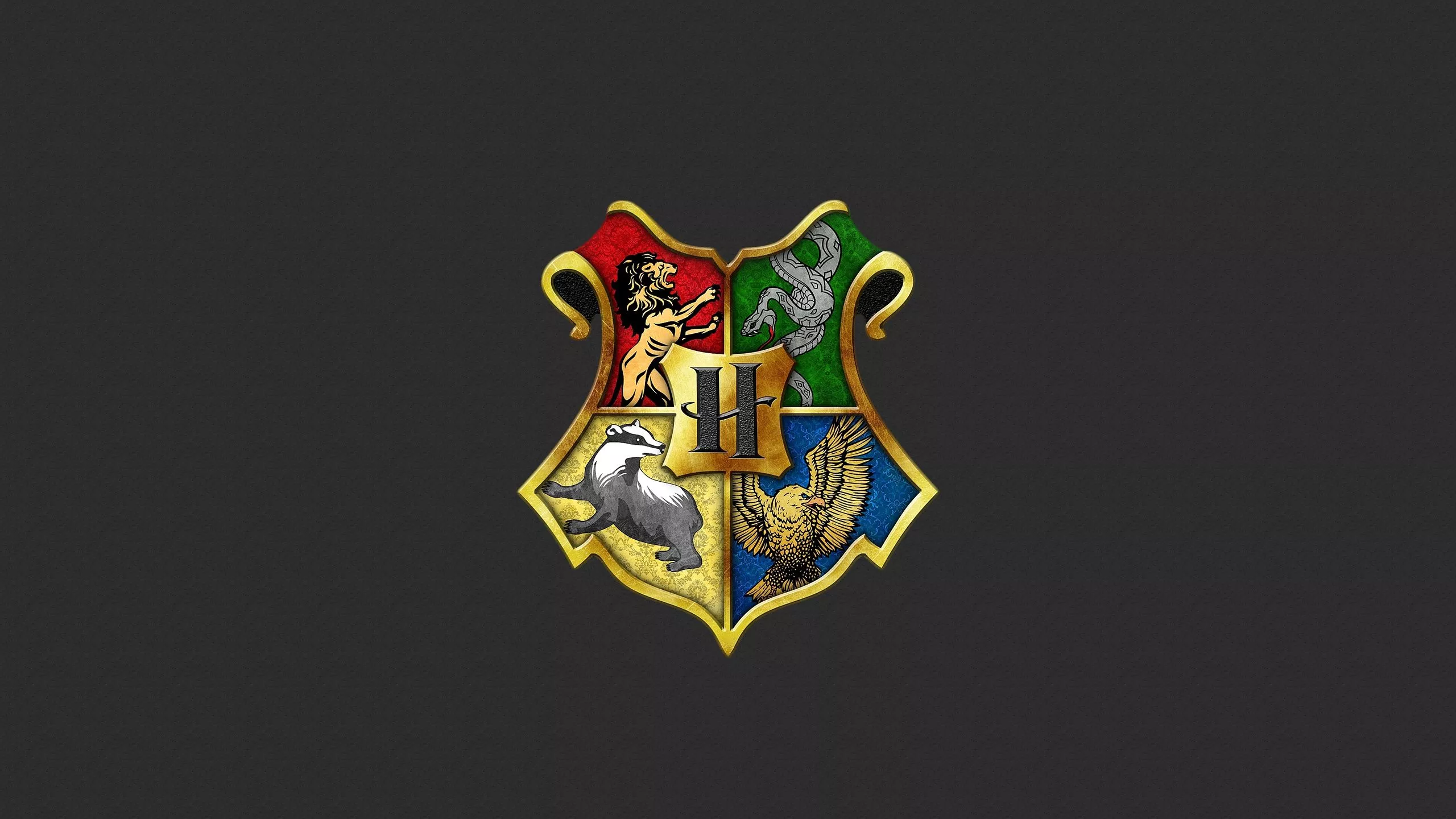 Wallpaper flag, Harry Potter, coat of arms, grey background, heraldry, Harry Potter, Ravenclaw, Hufflepuff for mobile and desktop, section разное, resolution 2560x1440