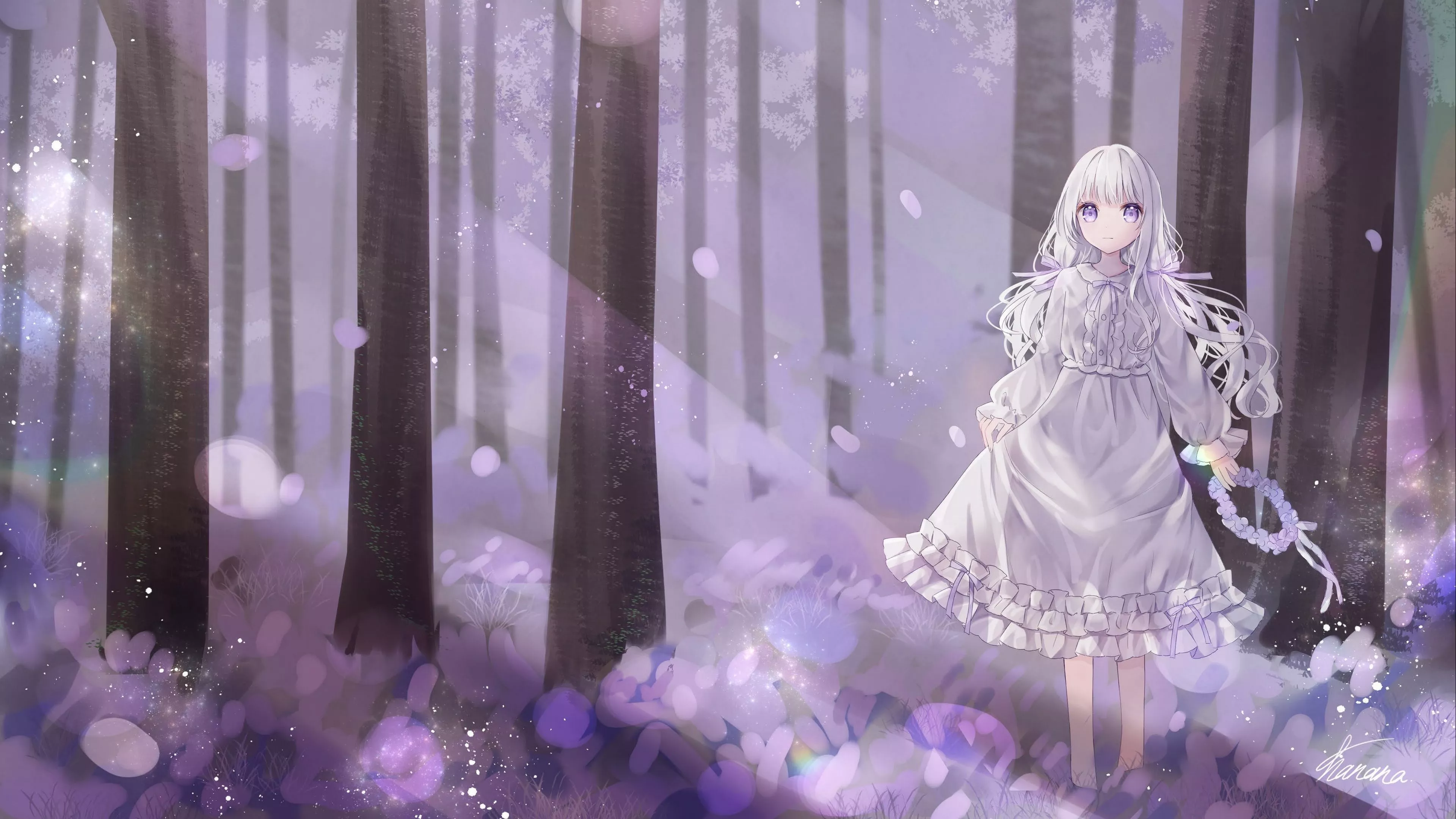 Light Purple Eyes White Hair Anime Girl