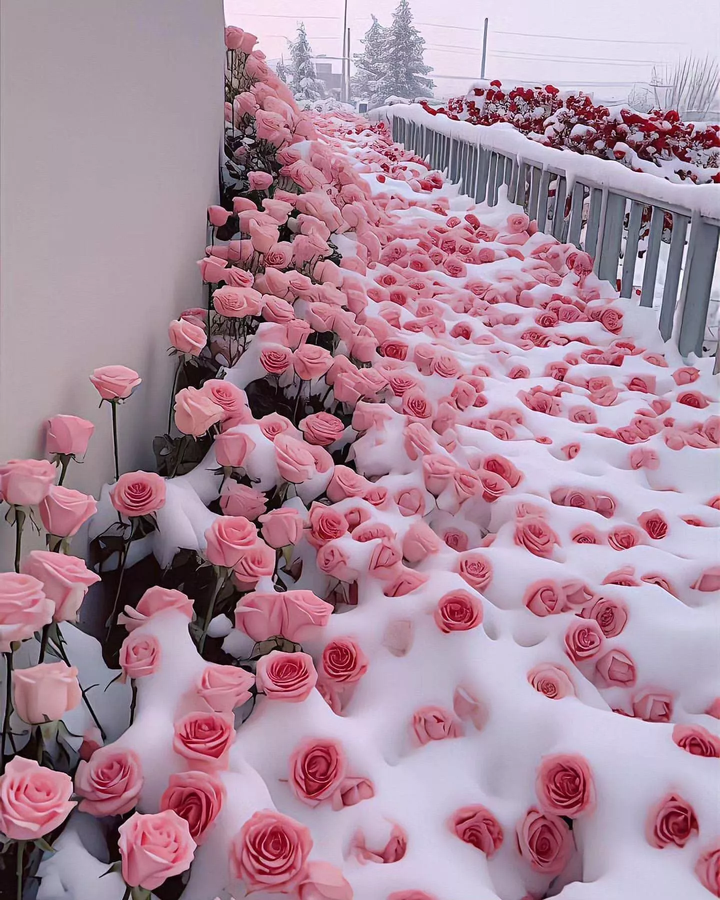 Flowers covered in snow
