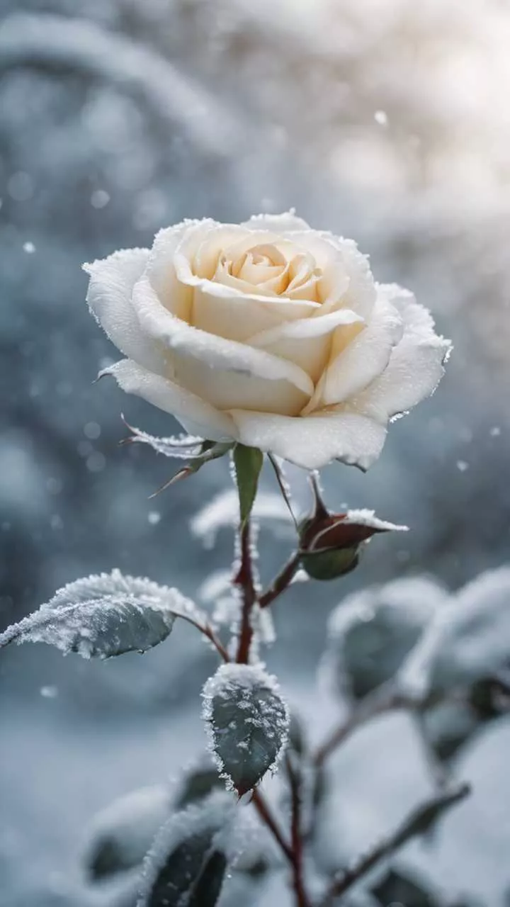A Close Up Of A White Rose Under A Thin