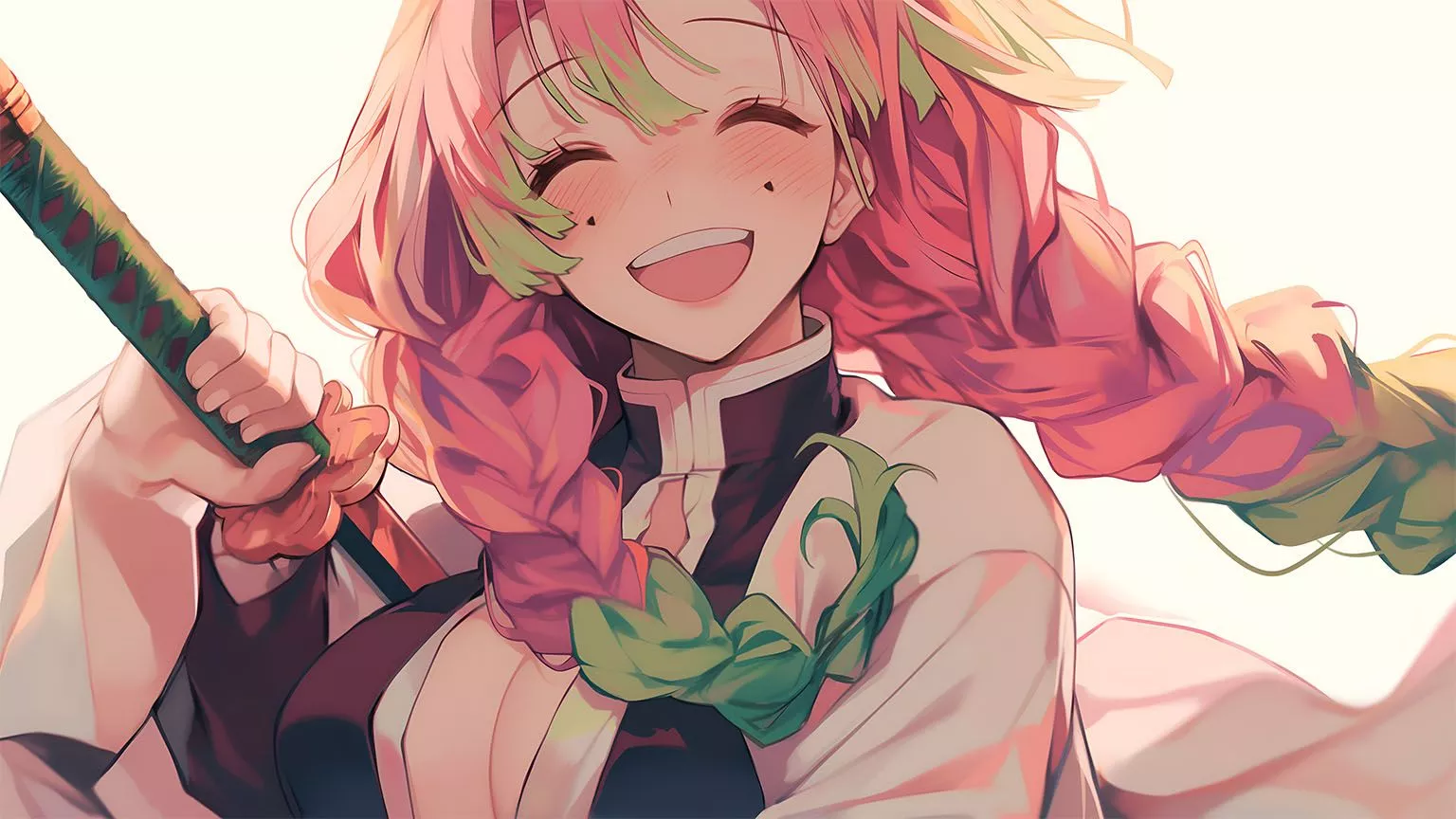 Mitsuri Kanroji Demon Slayer Happy Desktop Wallpaper