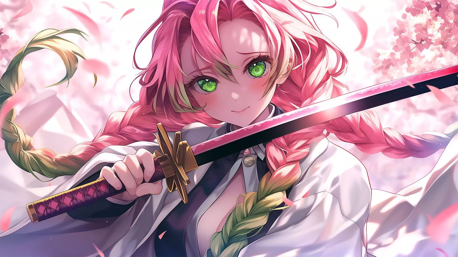 Mitsuri Kanroji Demon Slayer Pink Sword Desktop Wallpaper