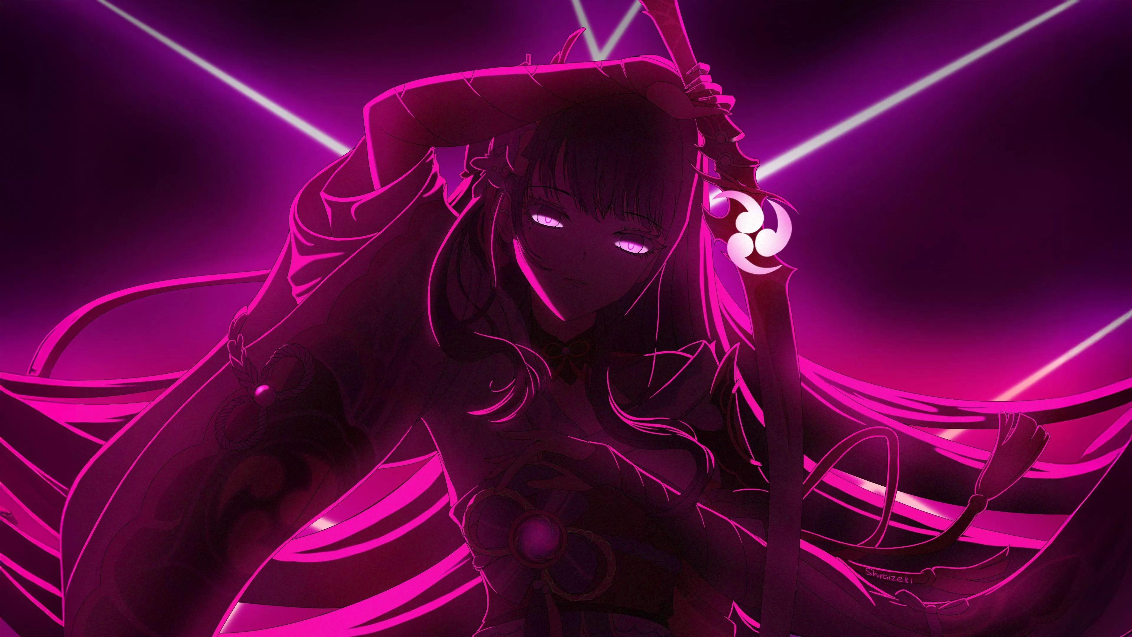 Raiden Shogun Wallpaper 4K, Neon art