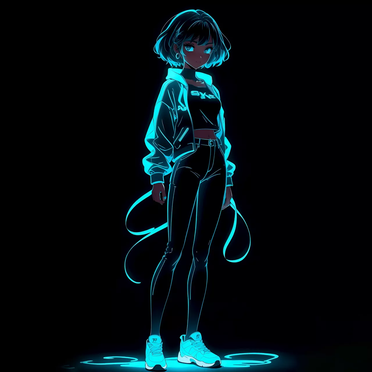 Neon Wallpaper 4K, Anime girl, Black