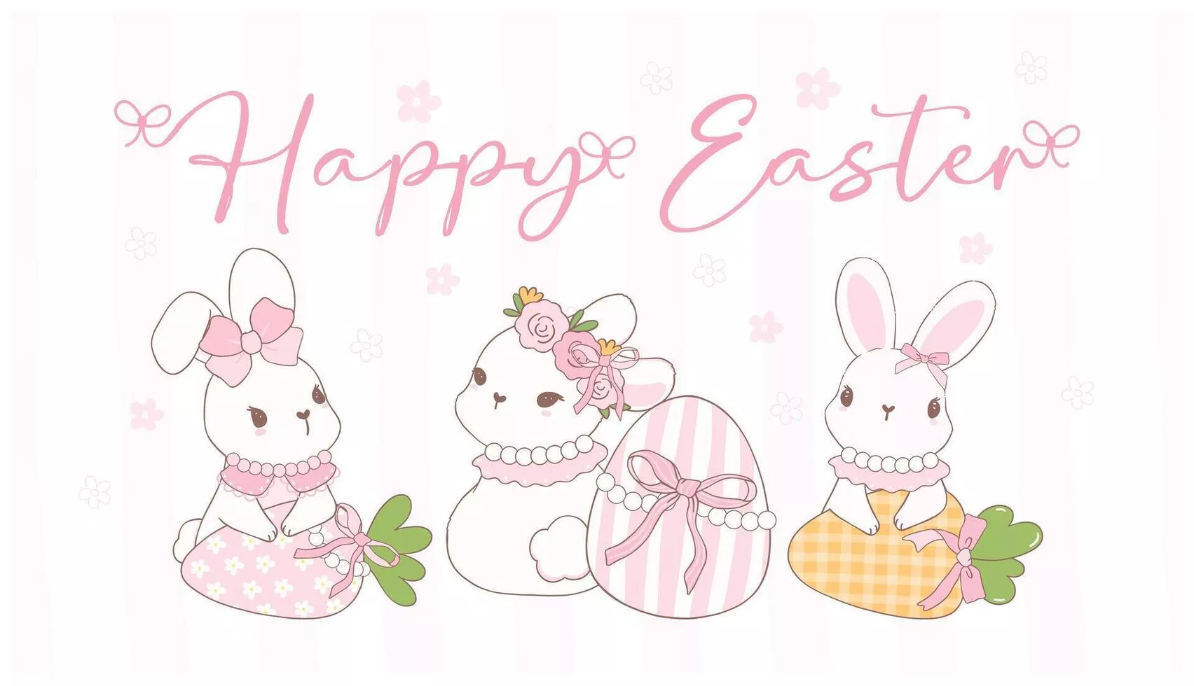 Cute Coquette Easter bunnies wear bow