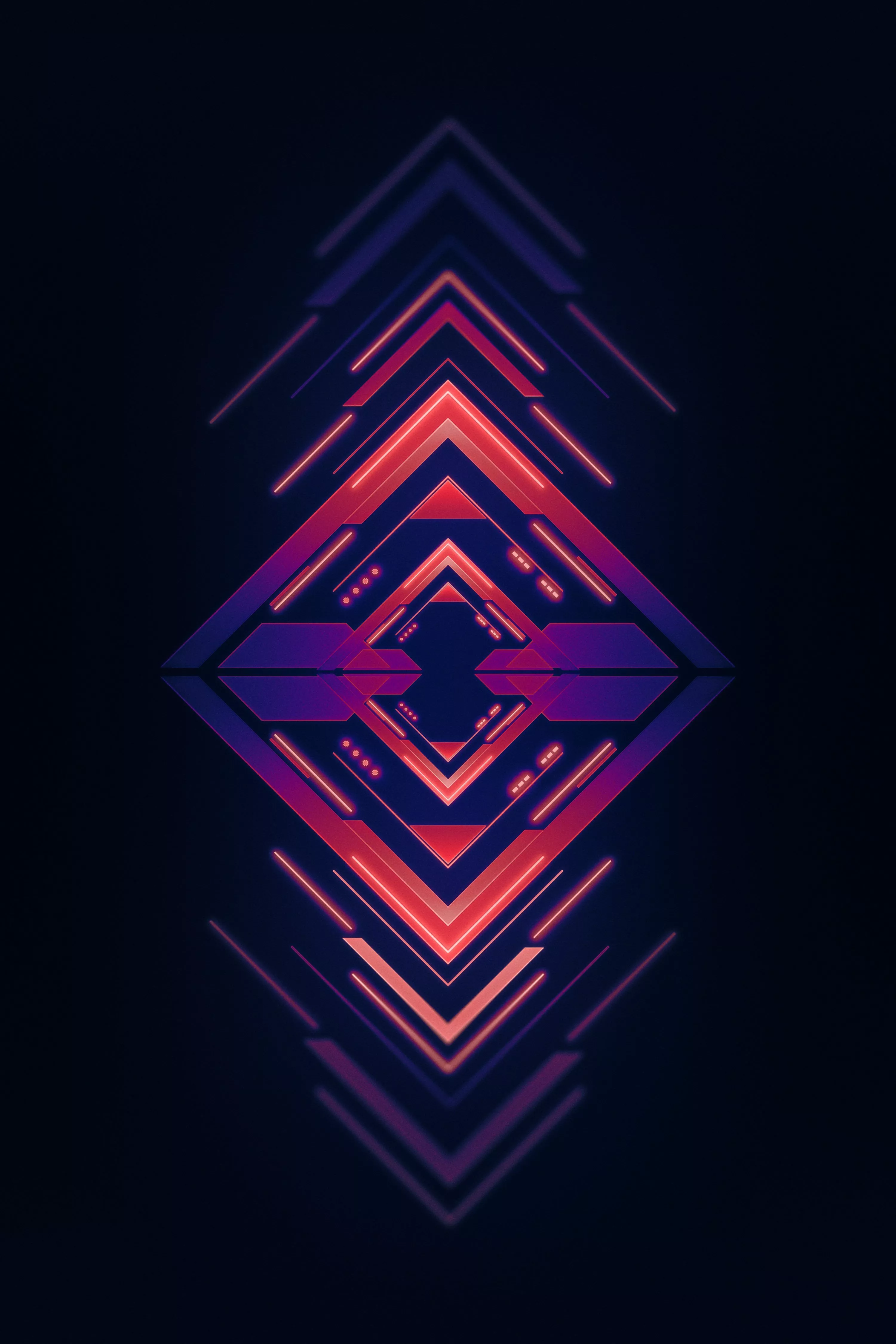 A dark background with a red and blue