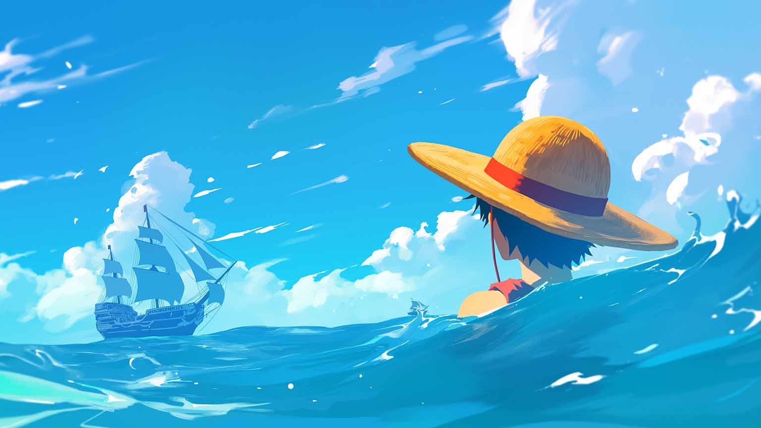 One Piece Monkey D. Luffy Peaceful Sea Desktop Wallpaper in 4K
