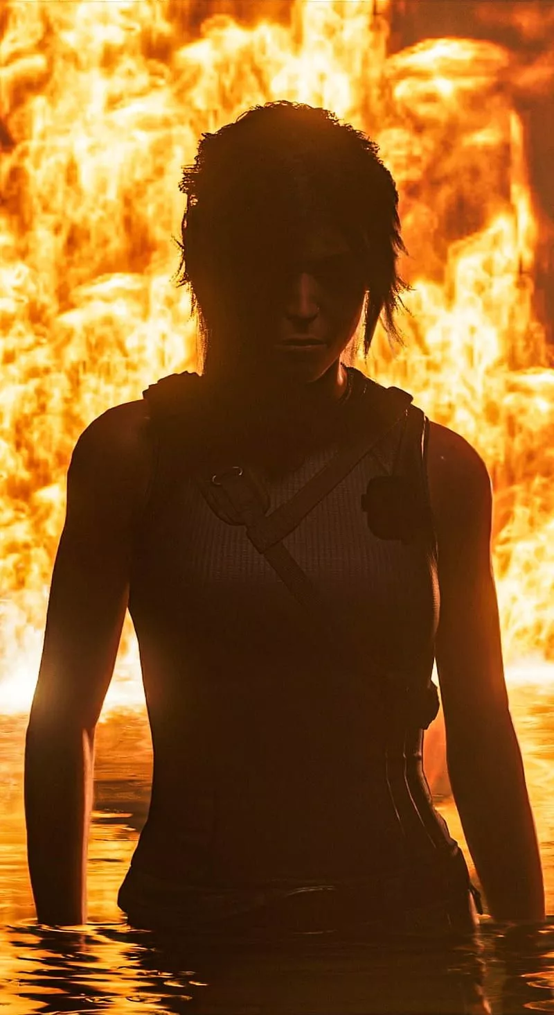 Lara Croft, fire, game, ps4, raider