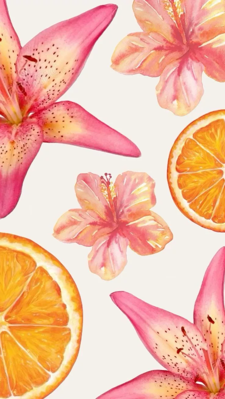 Flowers And Orange Slices Wallpaper